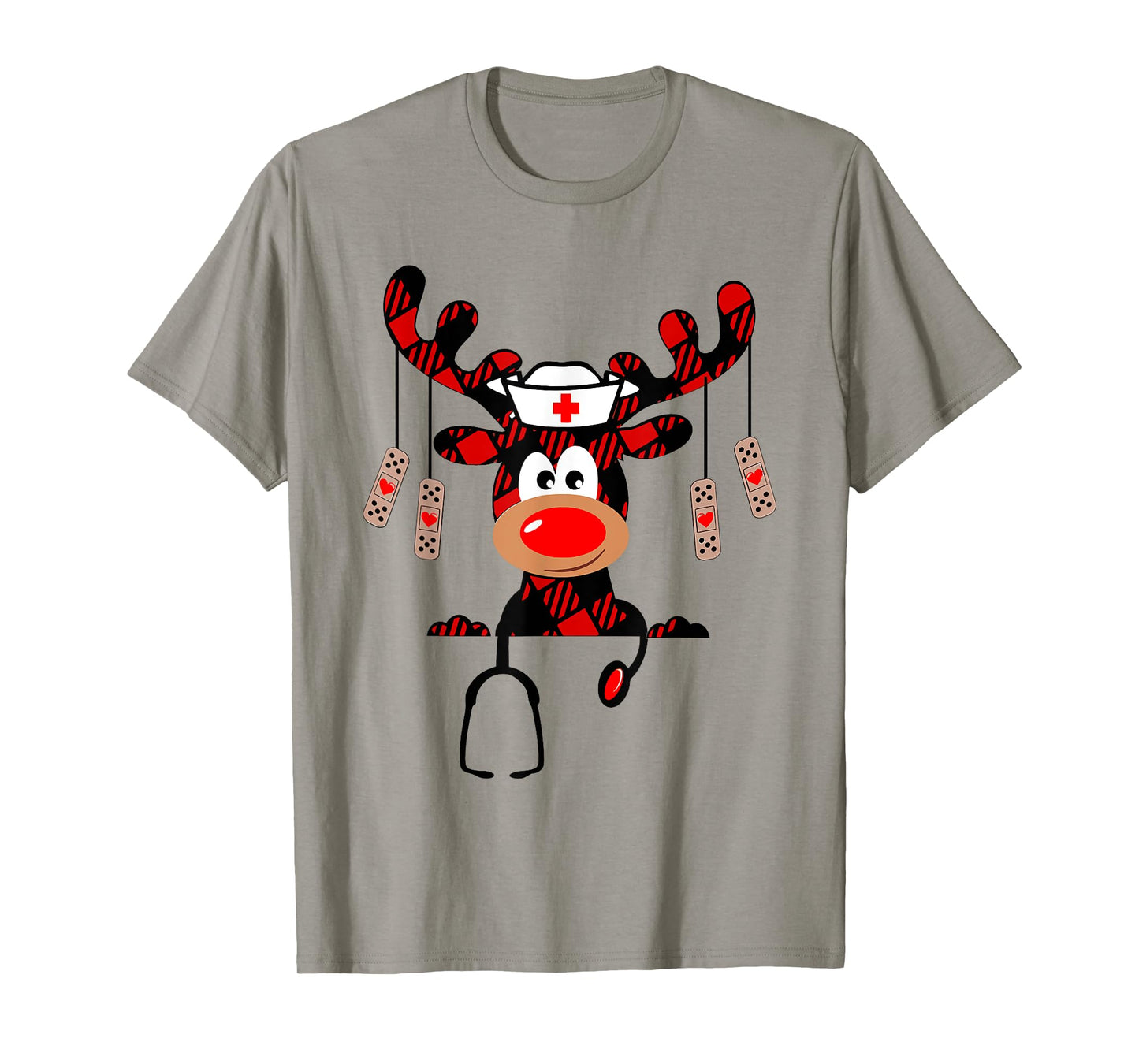 Nurse Christmas Reindeer Nurse Plaid NICU RN LPN Scrub Top T-Shirt