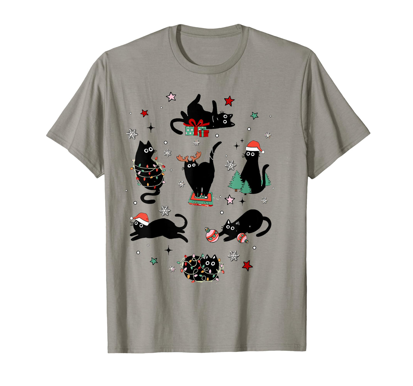 Santa Cat Light Gorgeous Reindeer Pajama Christmas Cat Lover T-Shirt