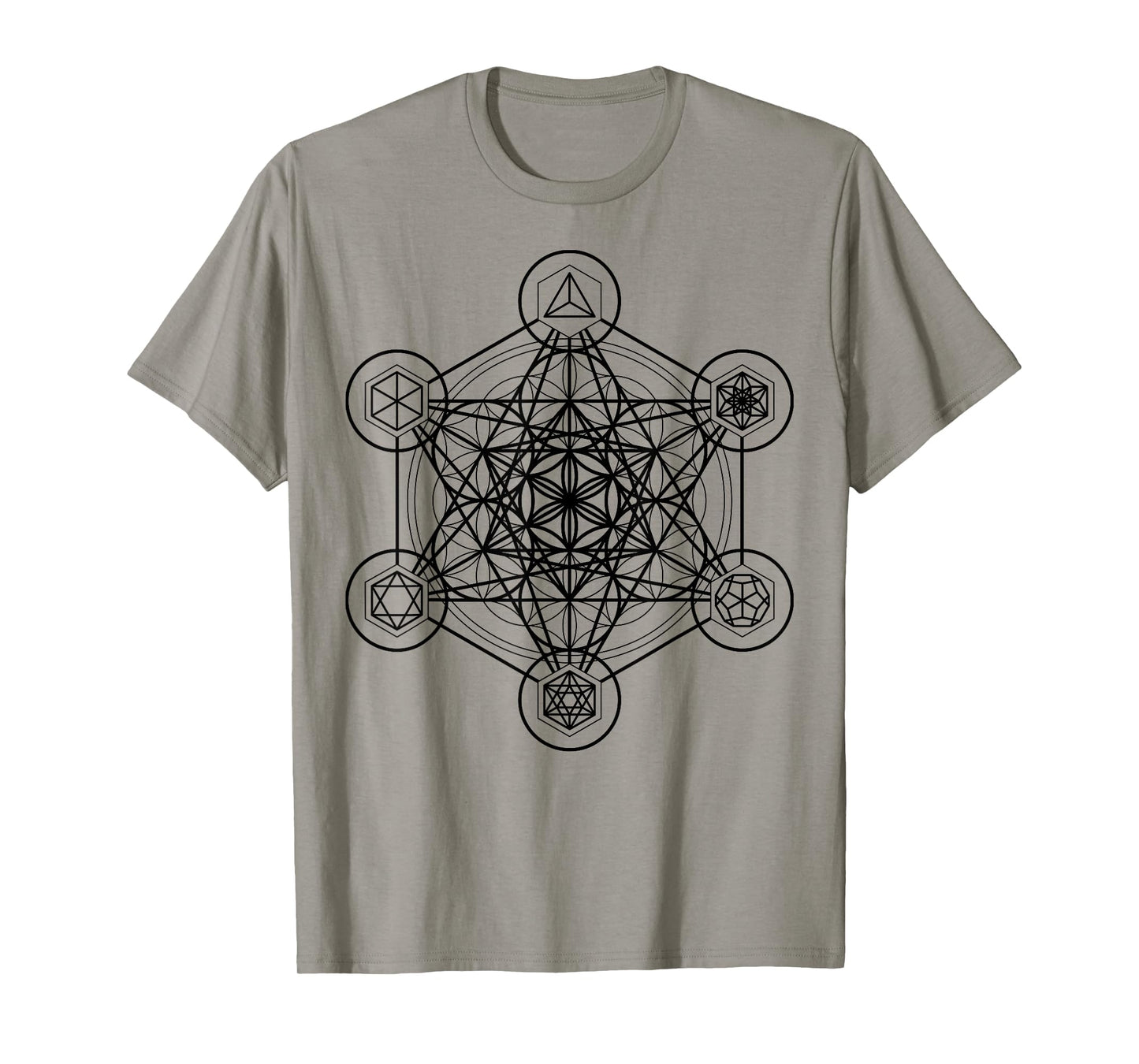 Metatron's Cube Sacred Geometry Platonic Solids Black Lines T-Shirt