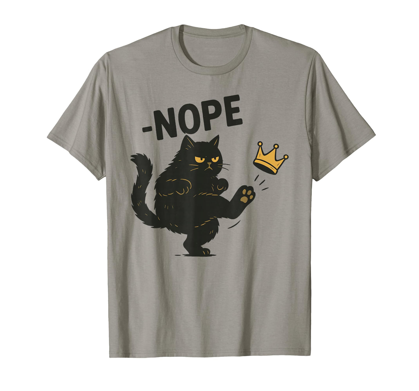 No Kings In America Black Cat Funny Cat Kicking Crown T-Shirt