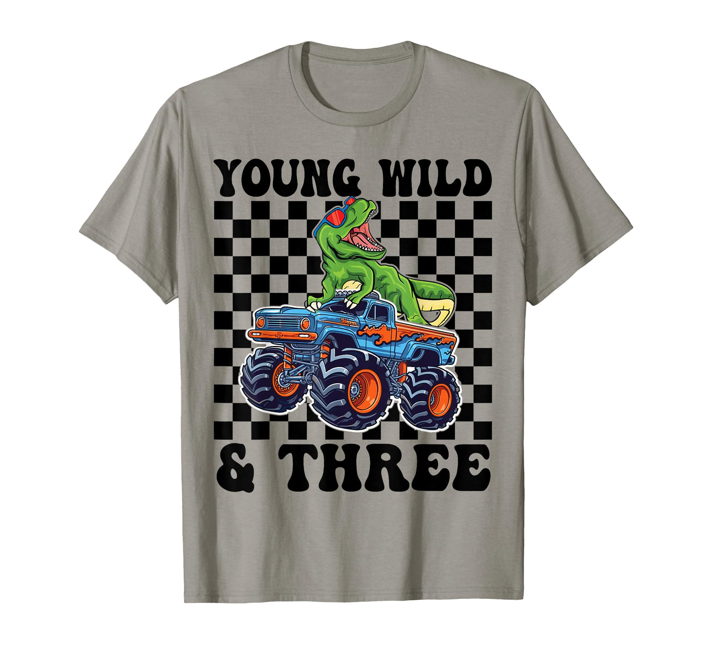 3rd Birthday Monster Truck Young Wild And Three 3 Year Old T-Shirt