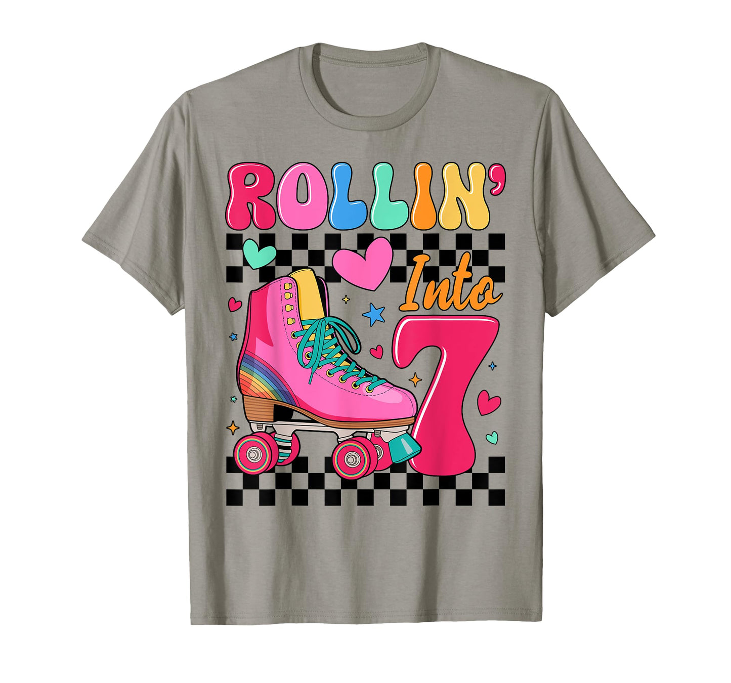 Rolling Into 7 Years Old Roller Skating Girl 7th Birthday T-Shirt