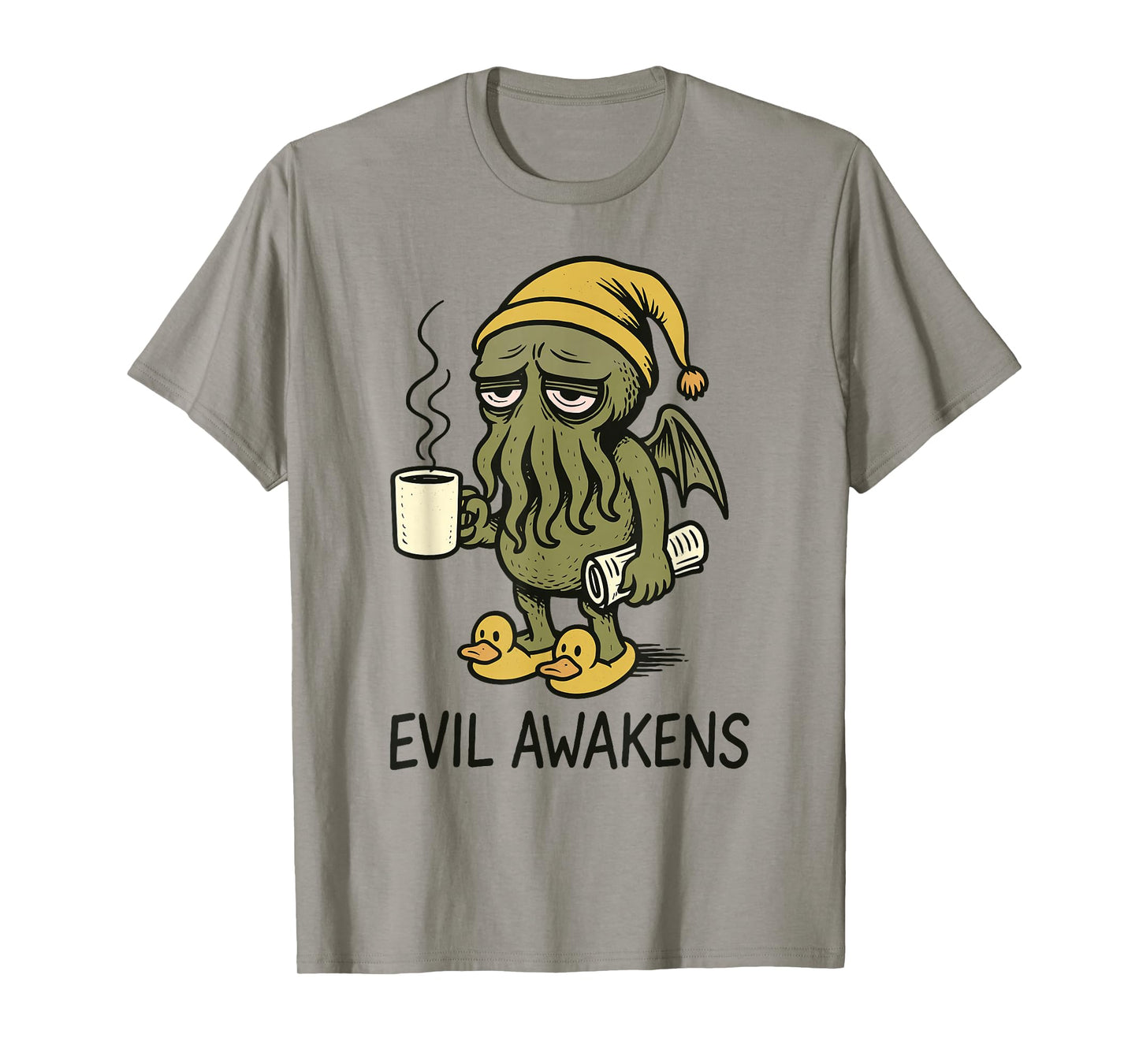 Cthulhu Evil Awakens, Funny Grumpy Cthulhu Morning Coffee T-Shirt