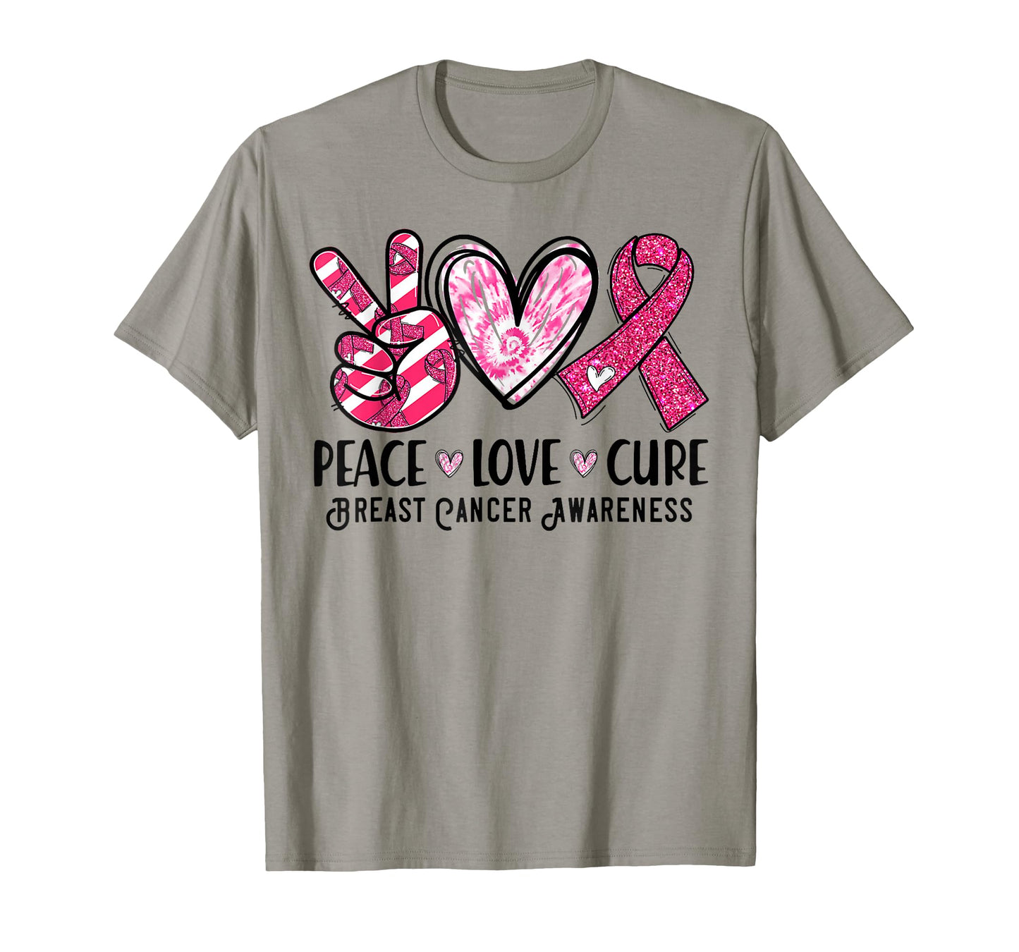 Peace Love Cure Pink Ribbon Breast Cancer Awareness T-Shirt