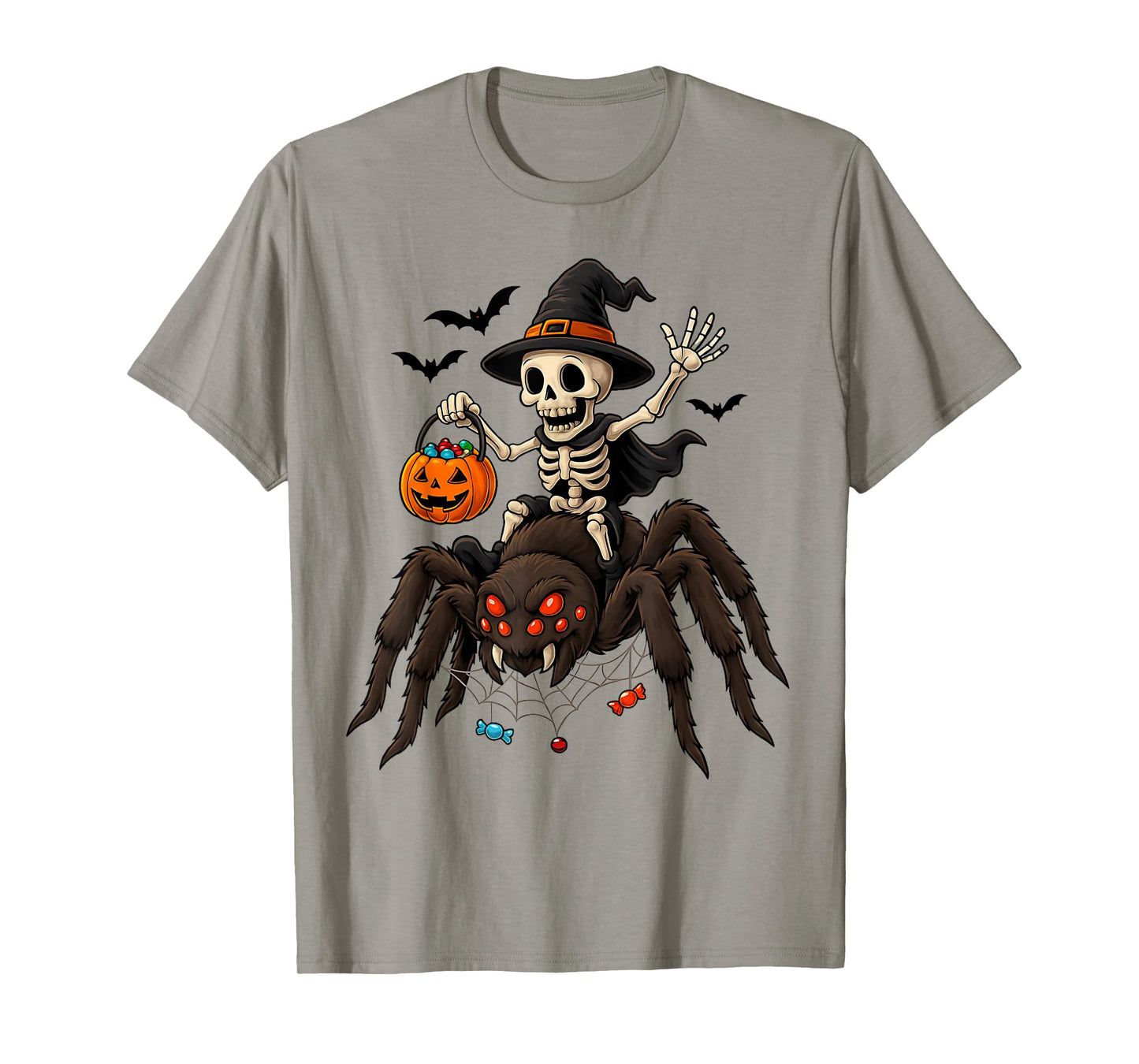 Skeleton Riding Spider Funny Halloween Costume Men Women Kid T-Shirt