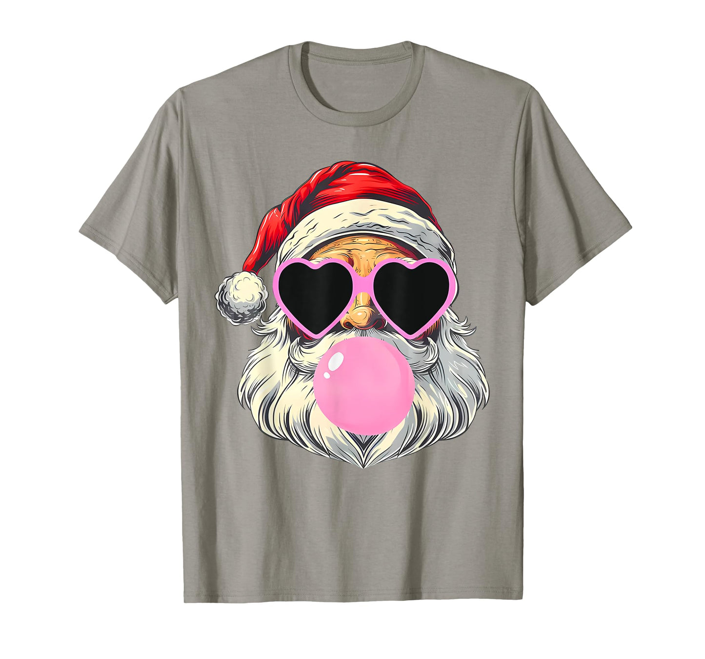 Santa Claus Blowing Bubble Gum Pink Sunglasses Christmas T-Shirt