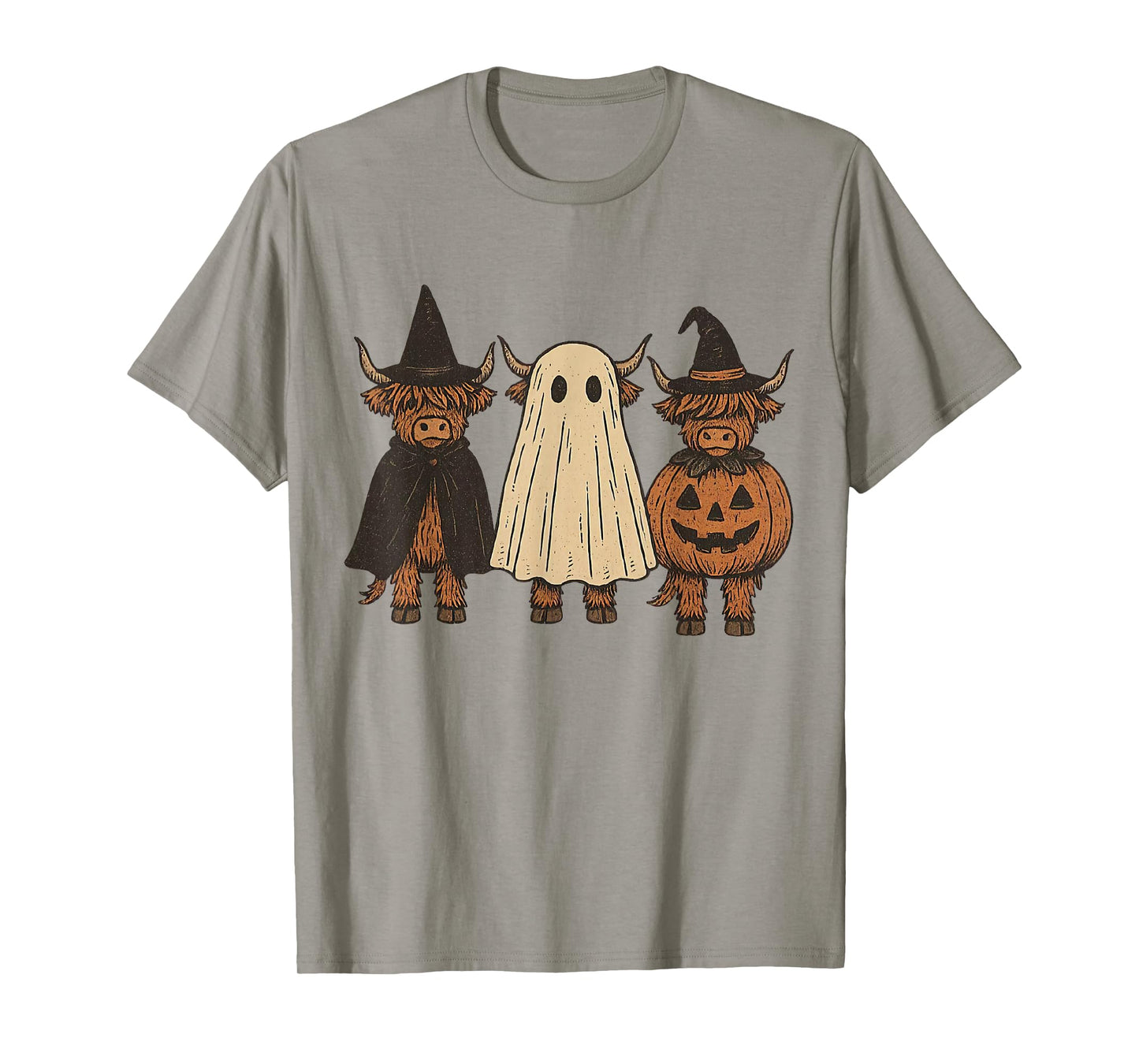 Funny Halloween Highland Cow Ghost Spooky Pumpkin T-Shirt