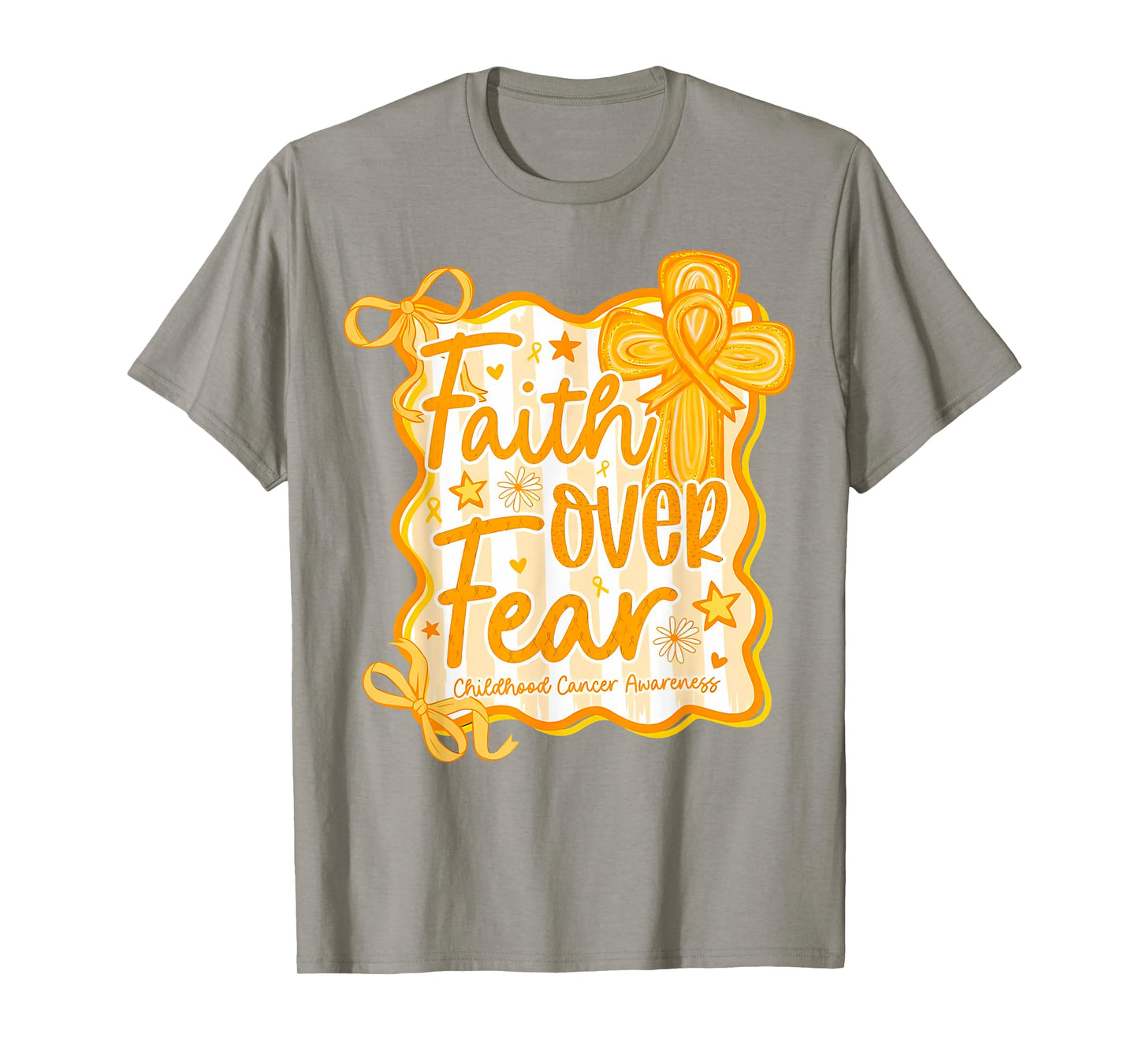 Preppy Faith Over Fear Coquette Childhood Cancer Awareness T-Shirt