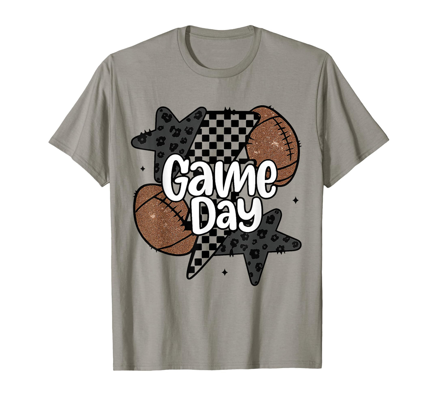 Funny Game Day Football Retro Checkered Leopard Gifts Family T-Shirt
