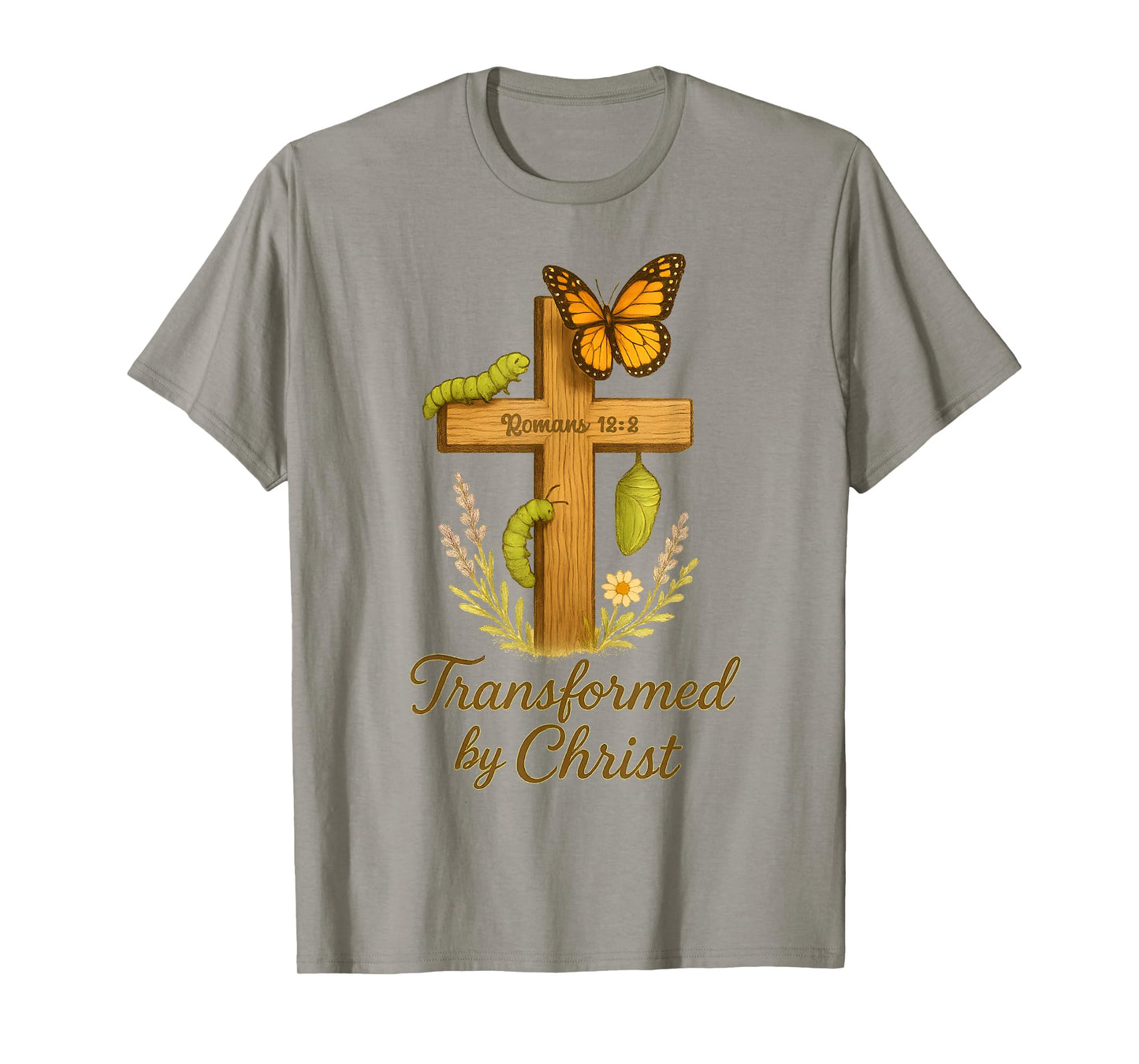 Christian Butterfly Cross Romans 12 2 Bible Verse Entomology T-Shirt