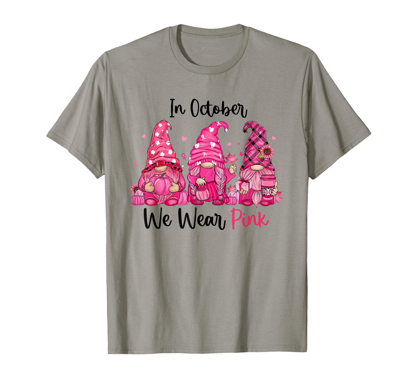 In October We Wear Pink Cute Gnomes Breast Cancer Awareness T-Shirt
