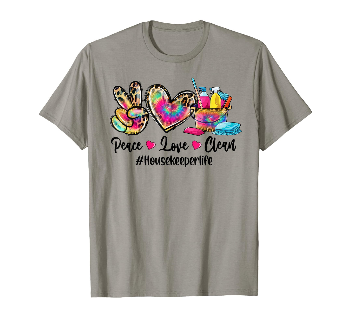 Peace Love Clean Housekeeper Life Tie Dye Leopard T-Shirt