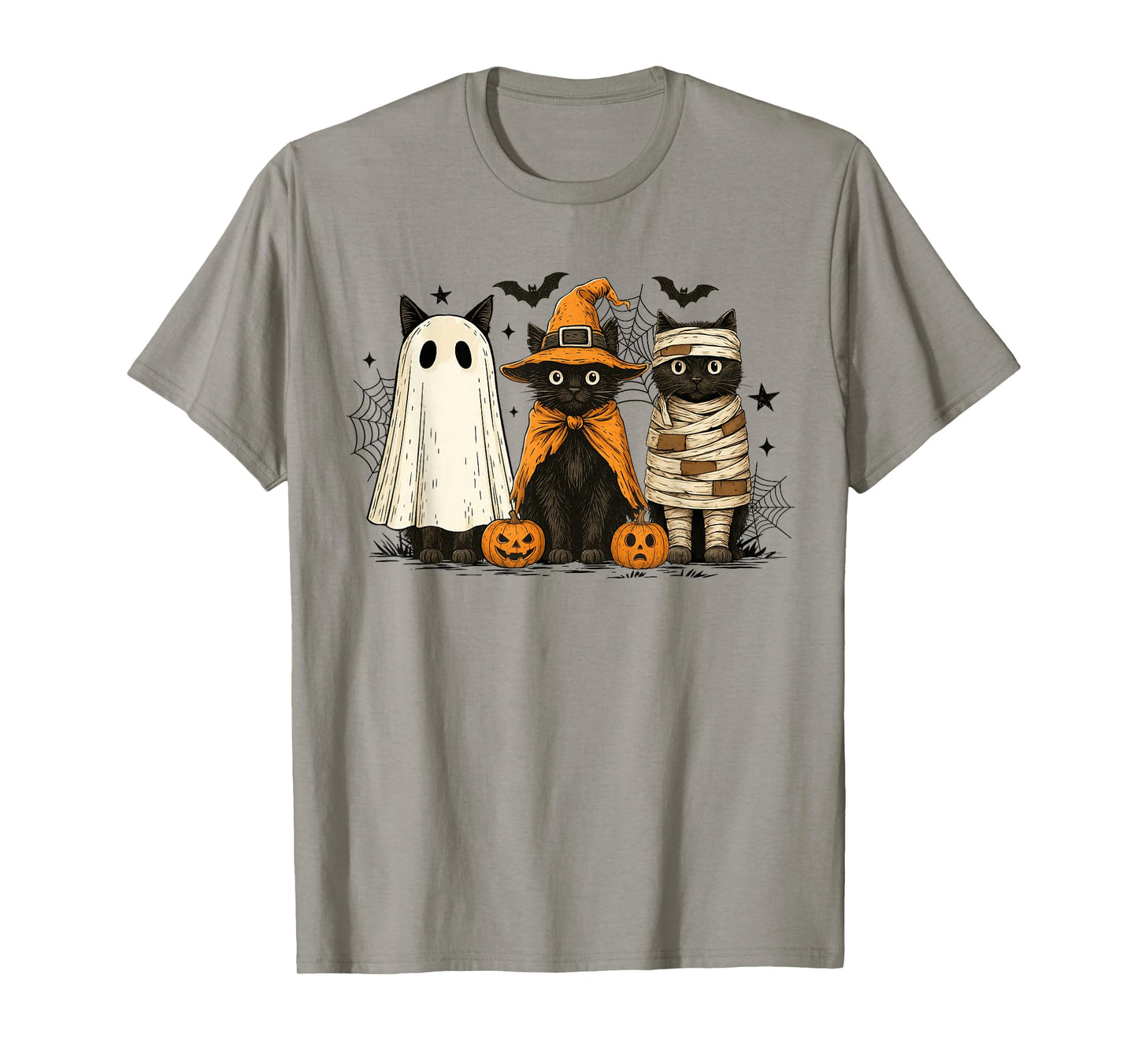 Retro Black Cat Witch Scary Halloween Pumpkin Women Men Kids T-Shirt