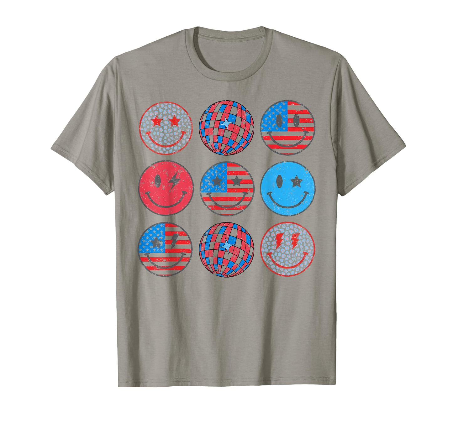 Happy 4th Of July Groovy Smile Face Red White Blue USA Flag T-Shirt for Women Kids Men