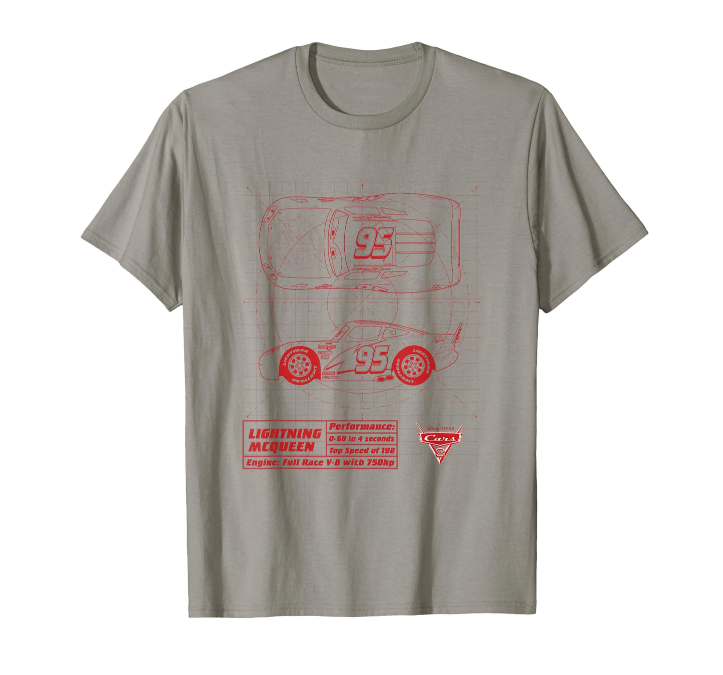 Disney Pixar Cars Lightning McQueen Red Blueprint T-Shirt