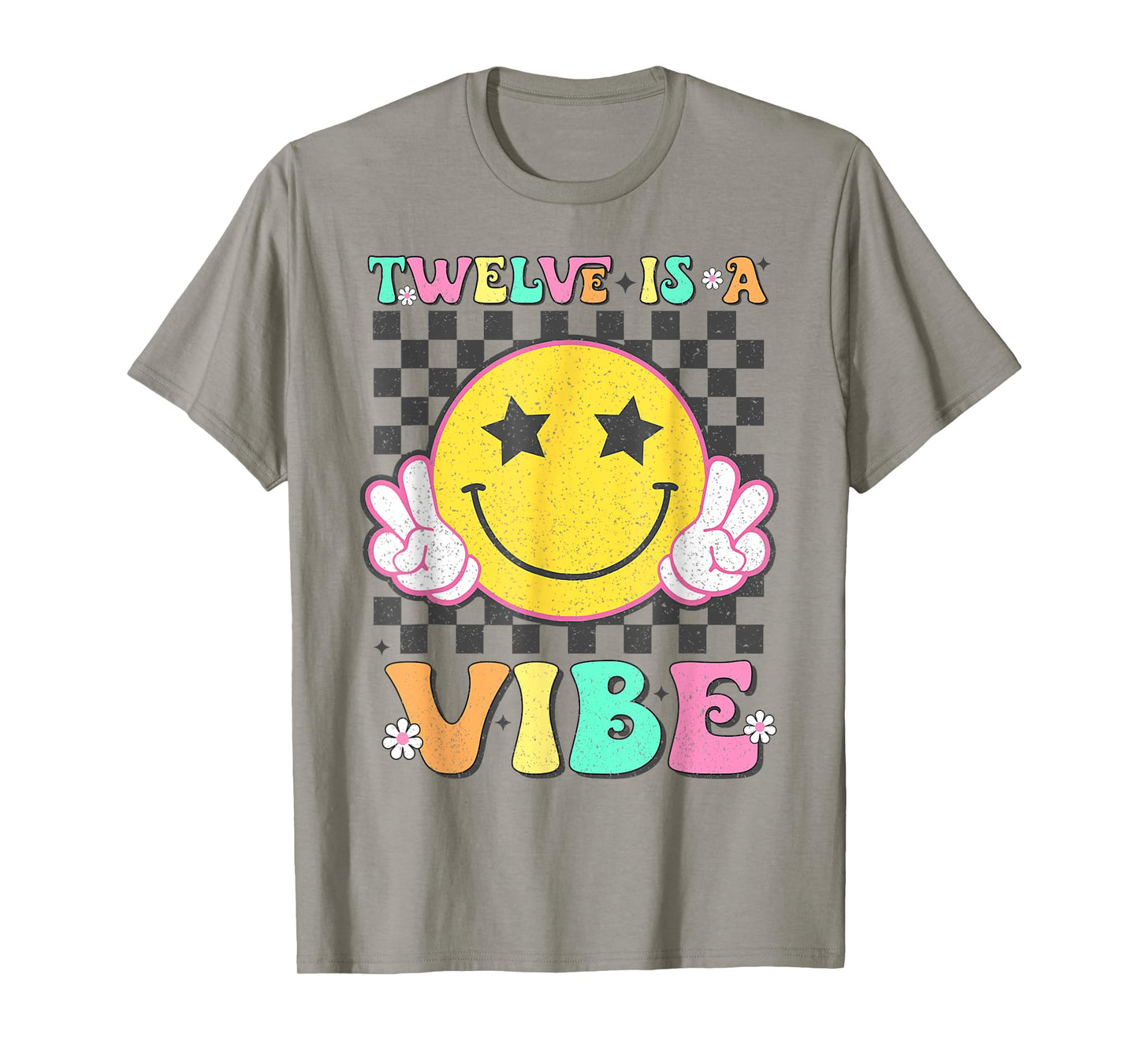 Twelve Is A Vibe 12th Birthday Groovy Smile Face 12Years Old T-Shirt