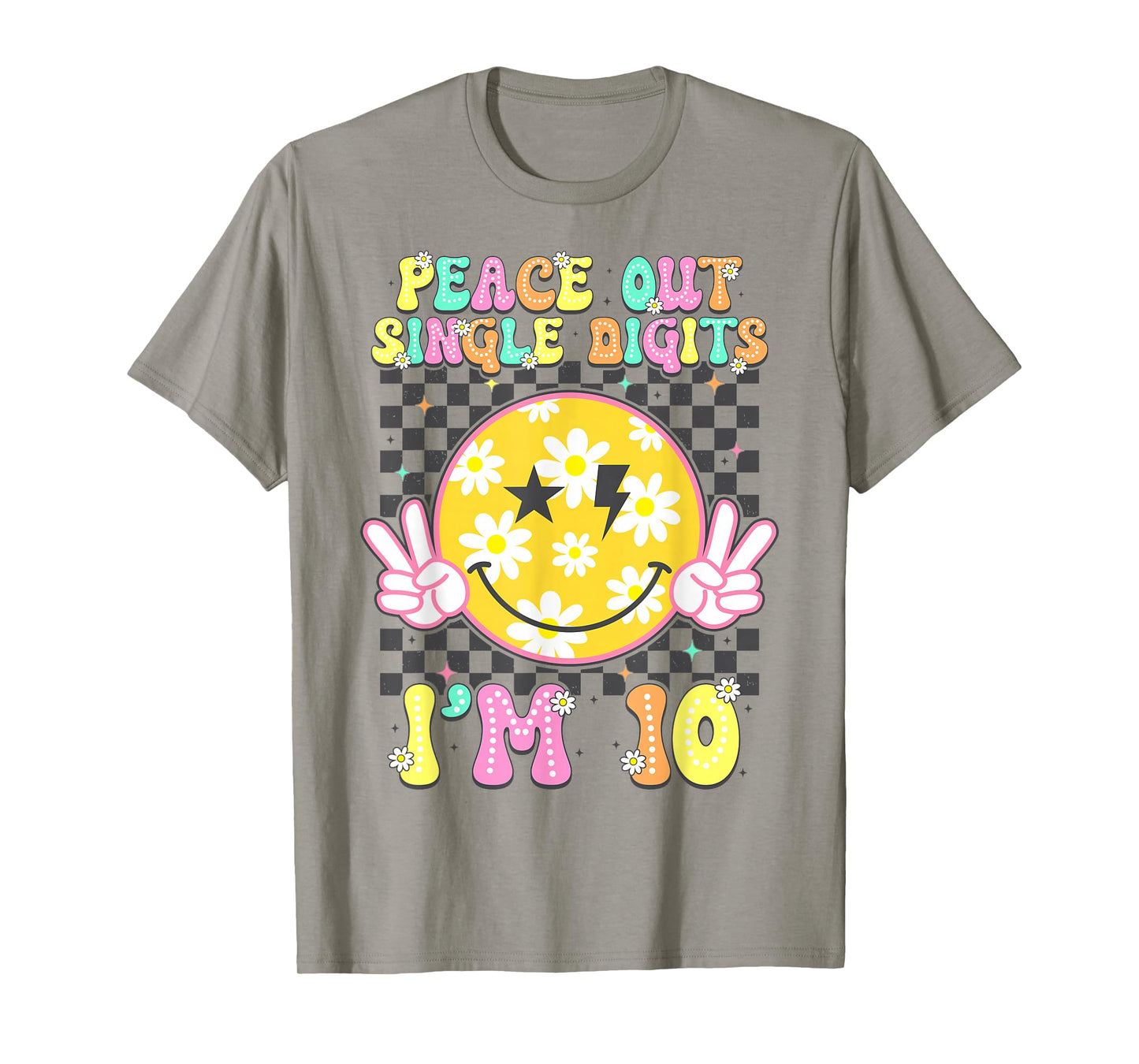 Peace Single Digits I'm 10 Smile Face For Birthday Girls T-Shirt