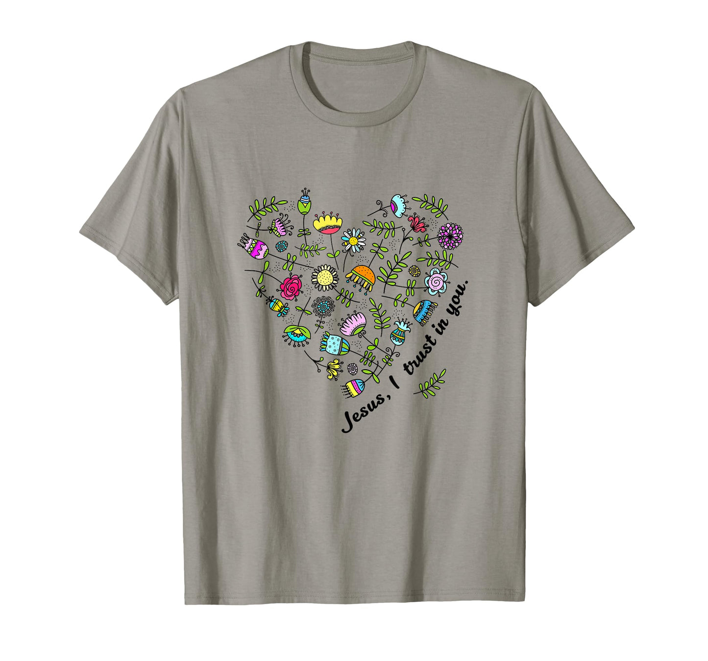 Jesus I Trust in You Women Girls Flowers Heart Christian T-Shirt
