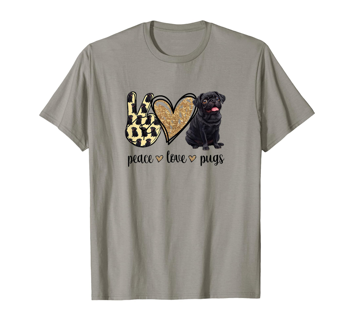 Funny Womens Peace Love Black Pug Lover T-Shirt