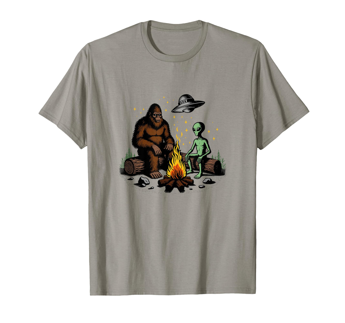 Bigfoot And Alien Campfire Gifts For Outdoor Lovers T-Shirt