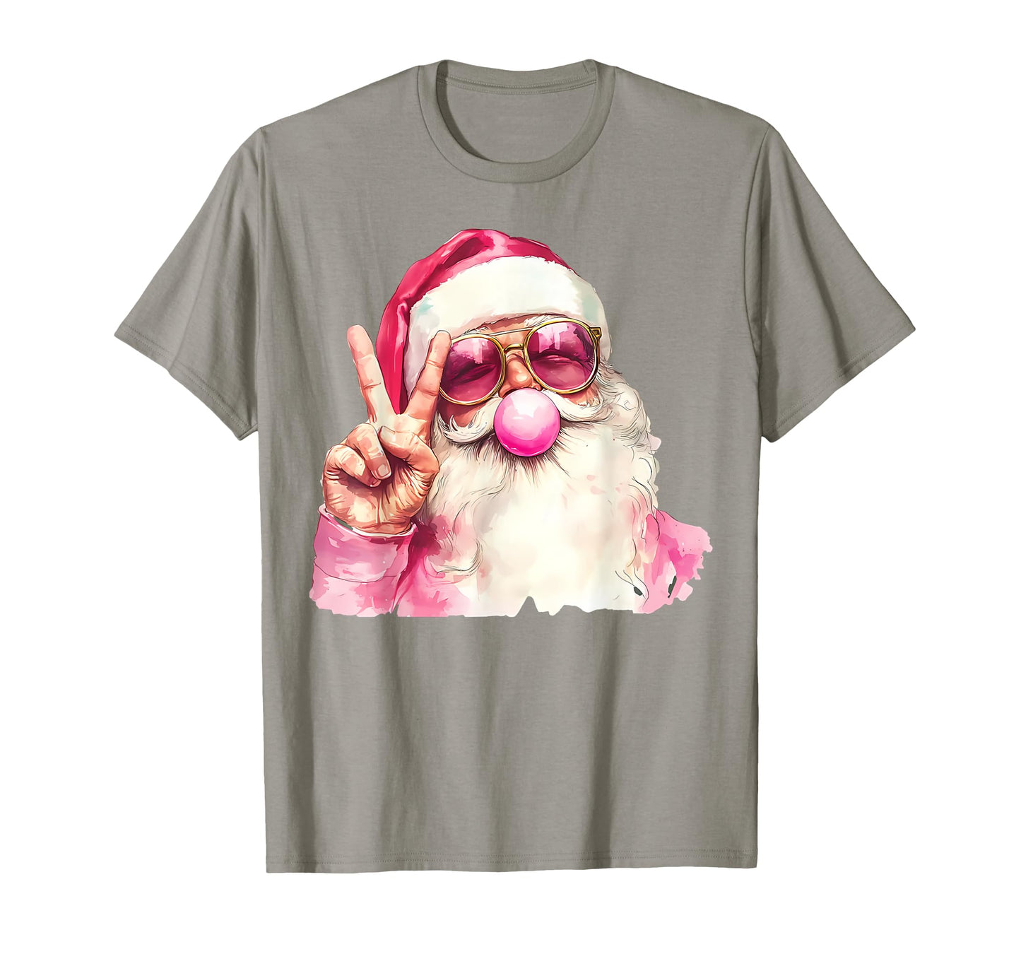 Santa Claus Blowing Bubble Gum Pink Sunglasses Christmas T-Shirt