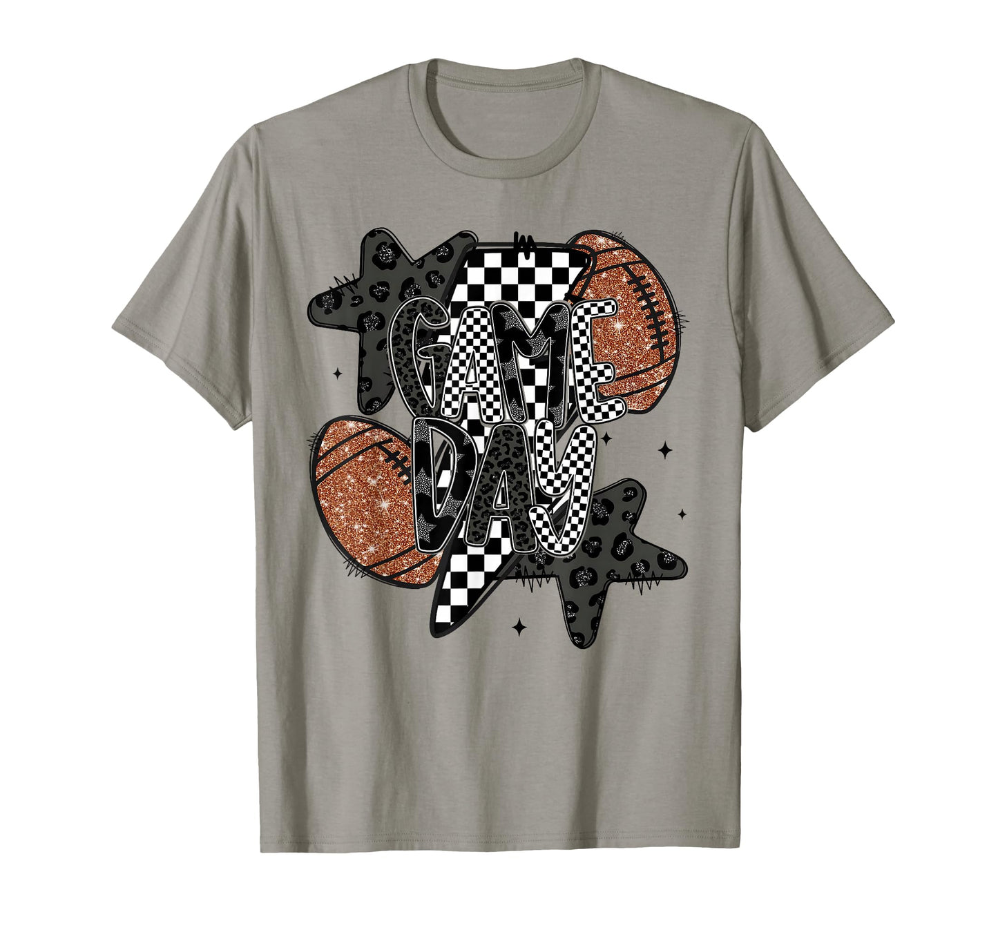 Retro Football Game Day Checkered Leopard Football Mama Mom T-Shirt