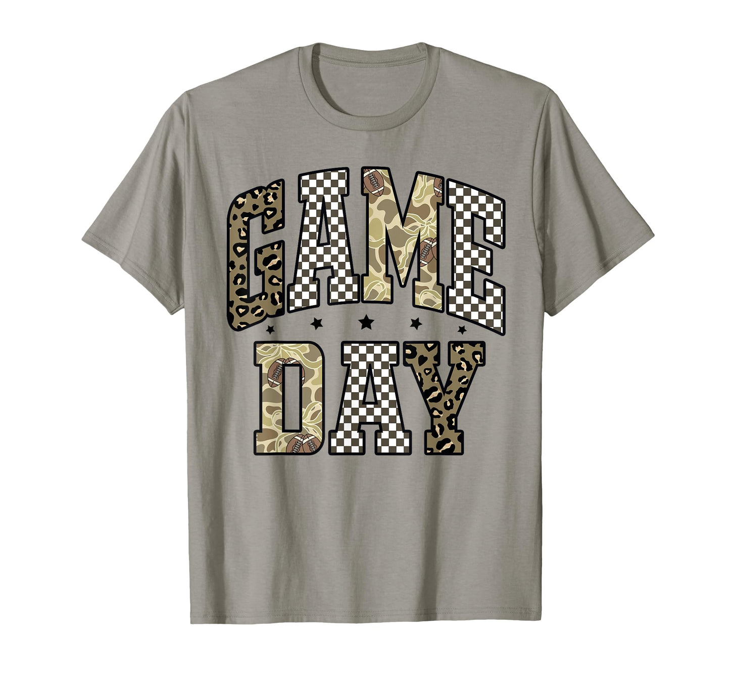 Game Day Football Leopard Camo Checker Touchdown Season T-Shirt