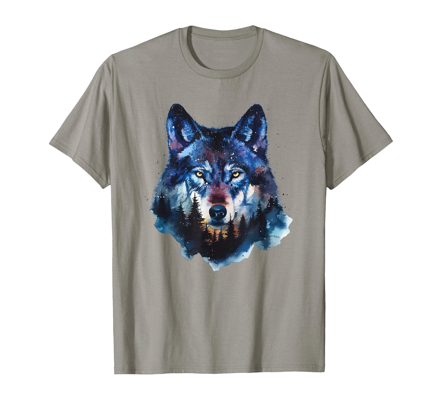 Wolf Splash Art Animal Face Forest Landscape Wolf T-Shirt