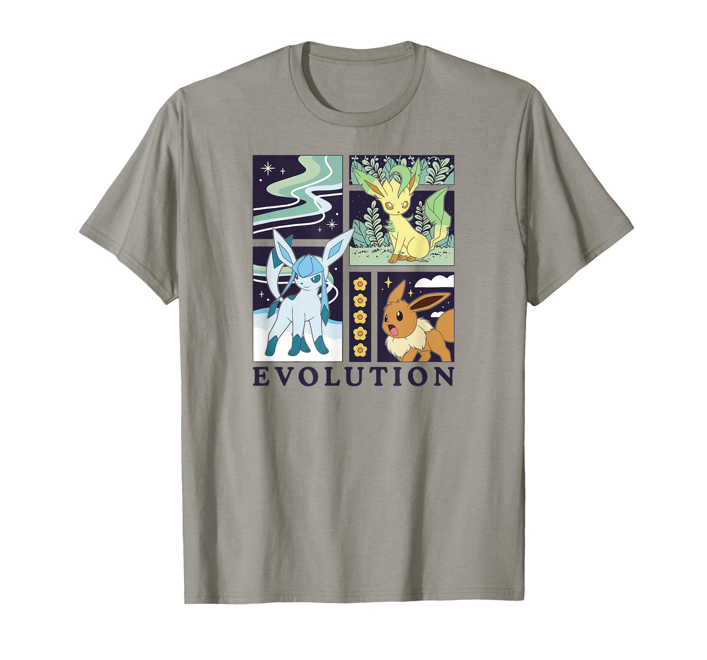 Pokémon - Eevee Glaceon Leafeon Evolution Ice Grass Normal T-Shirt