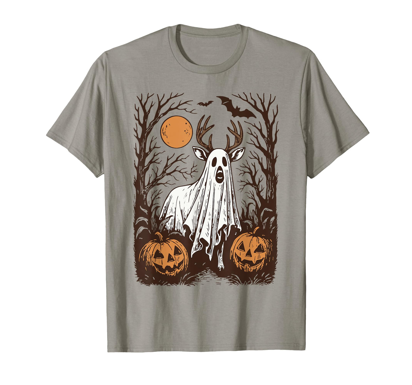 Hunting Halloween Deer Spooky Ghost Buck Pumpkins Forest T-Shirt
