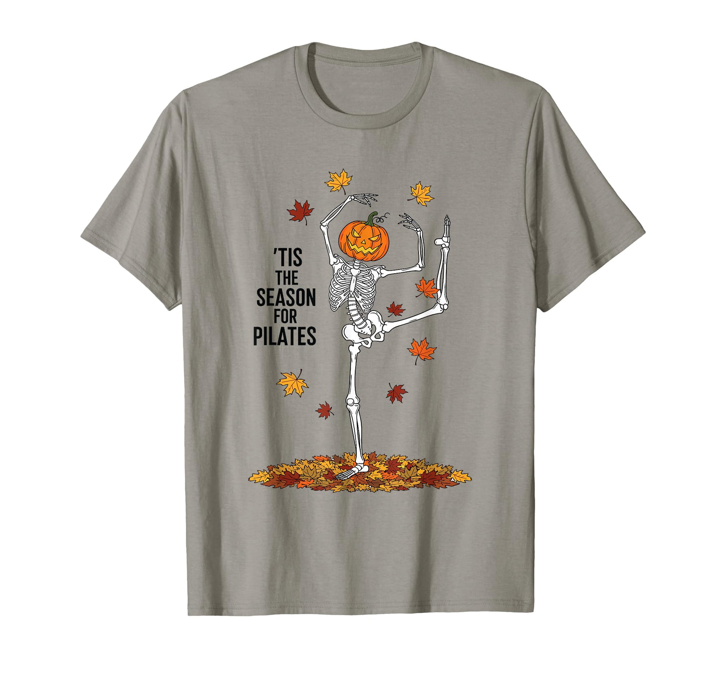 Funny Pilates Skeleton Pumpkin Yoga Halloween Fall Workout T-Shirt