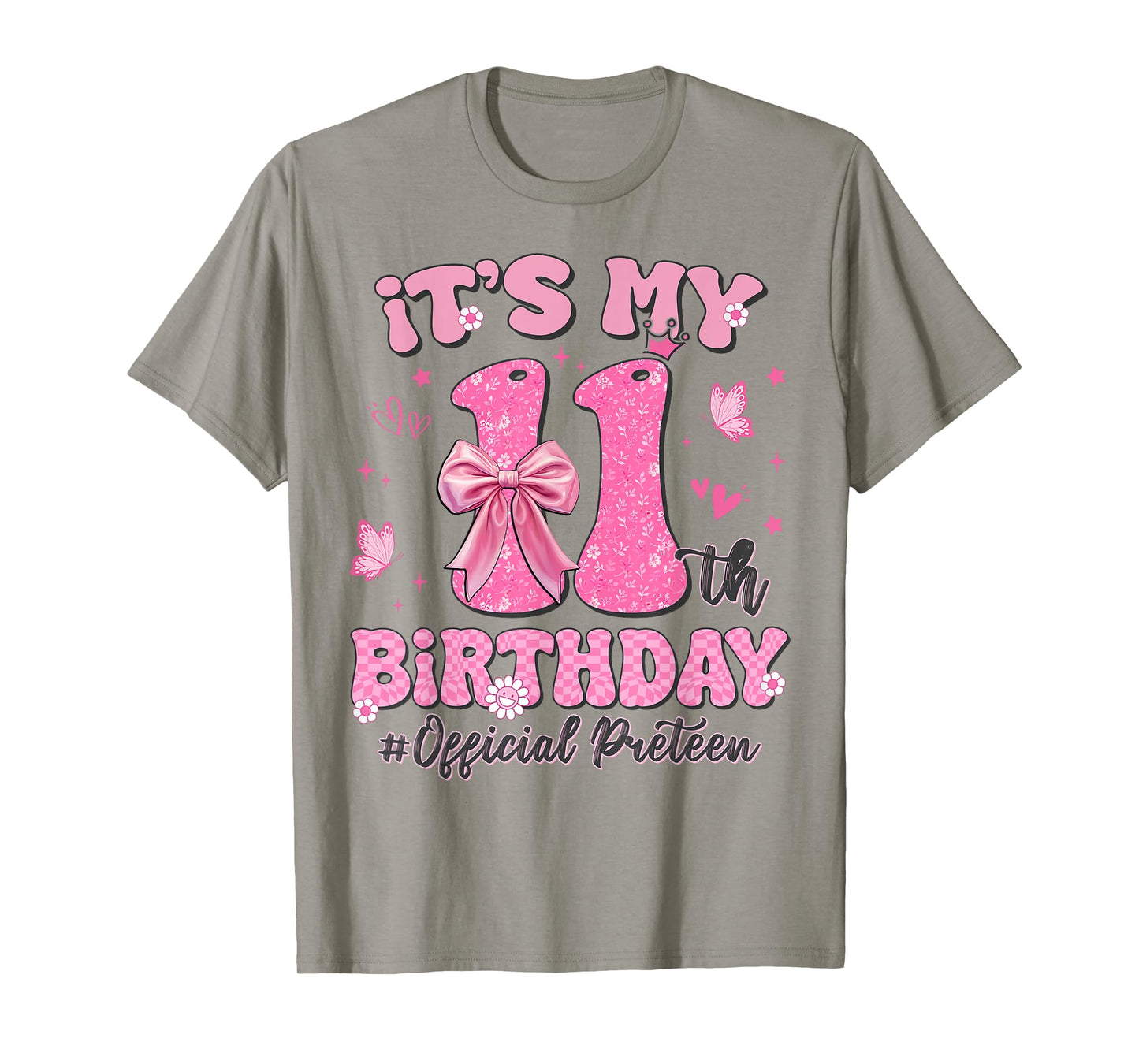 Its My 11th Birthday Girl Official Preteen Pink Coquette Bow T-Shirt