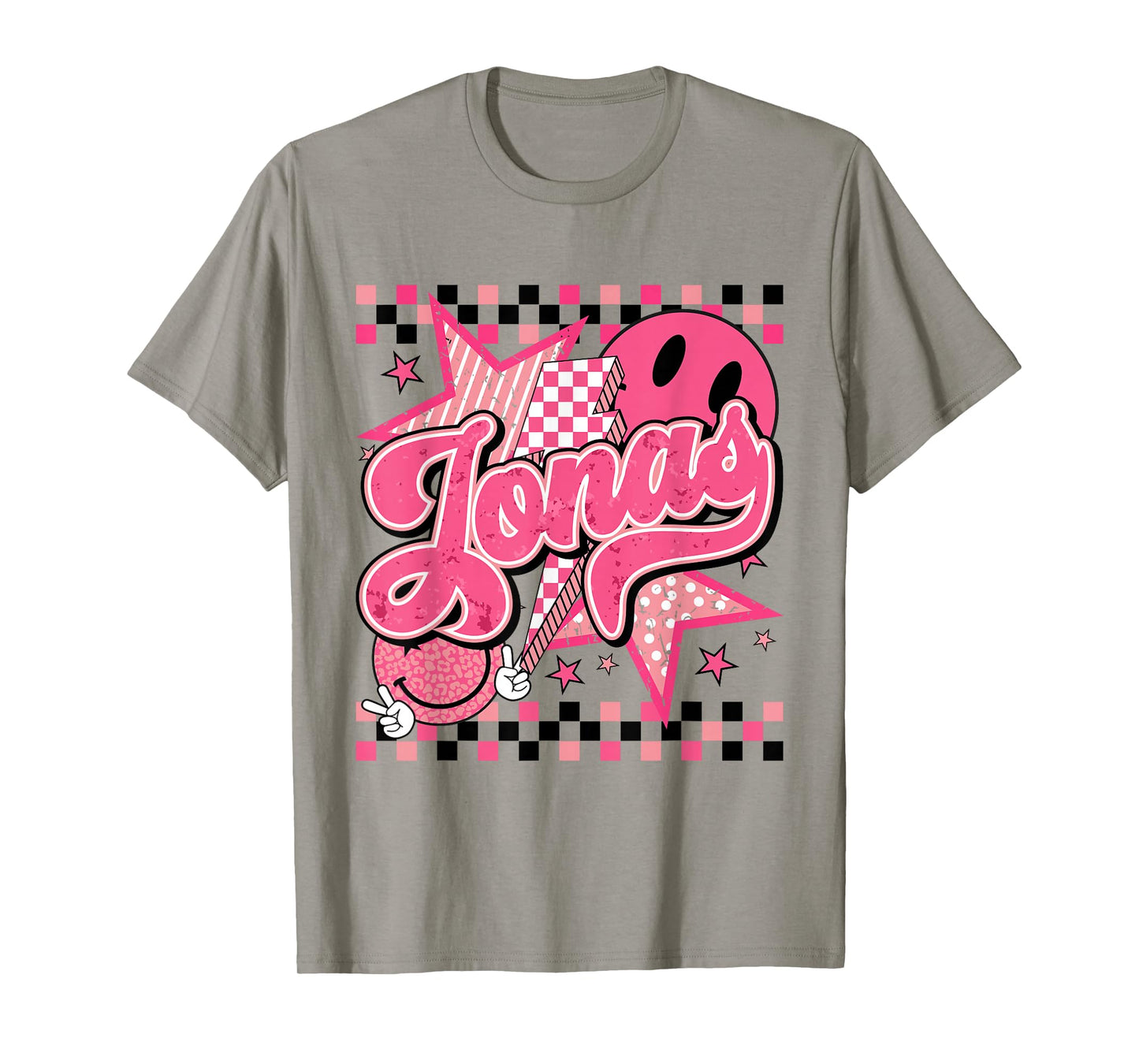 Jonas First Name I Love Jonas Girl Checkered Groovy 80's T-Shirt