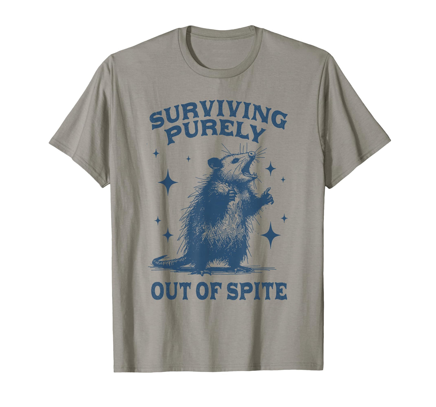 Surviving Purely Out of Spite Womens Retro Opossum Meme T-Shirt