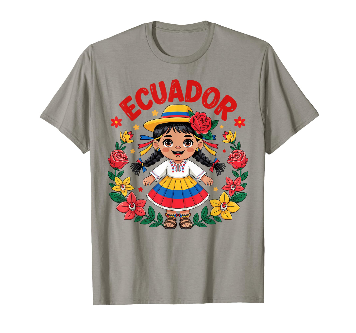Cute Ecuador Girl Traditional Dress Flag Colors Art for Kids T-Shirt