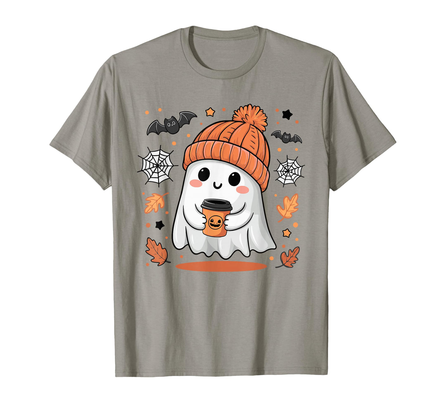 Cute Ghost Drinking Coffee Halloween Ghost Ice Coffee Womens T-Shirt