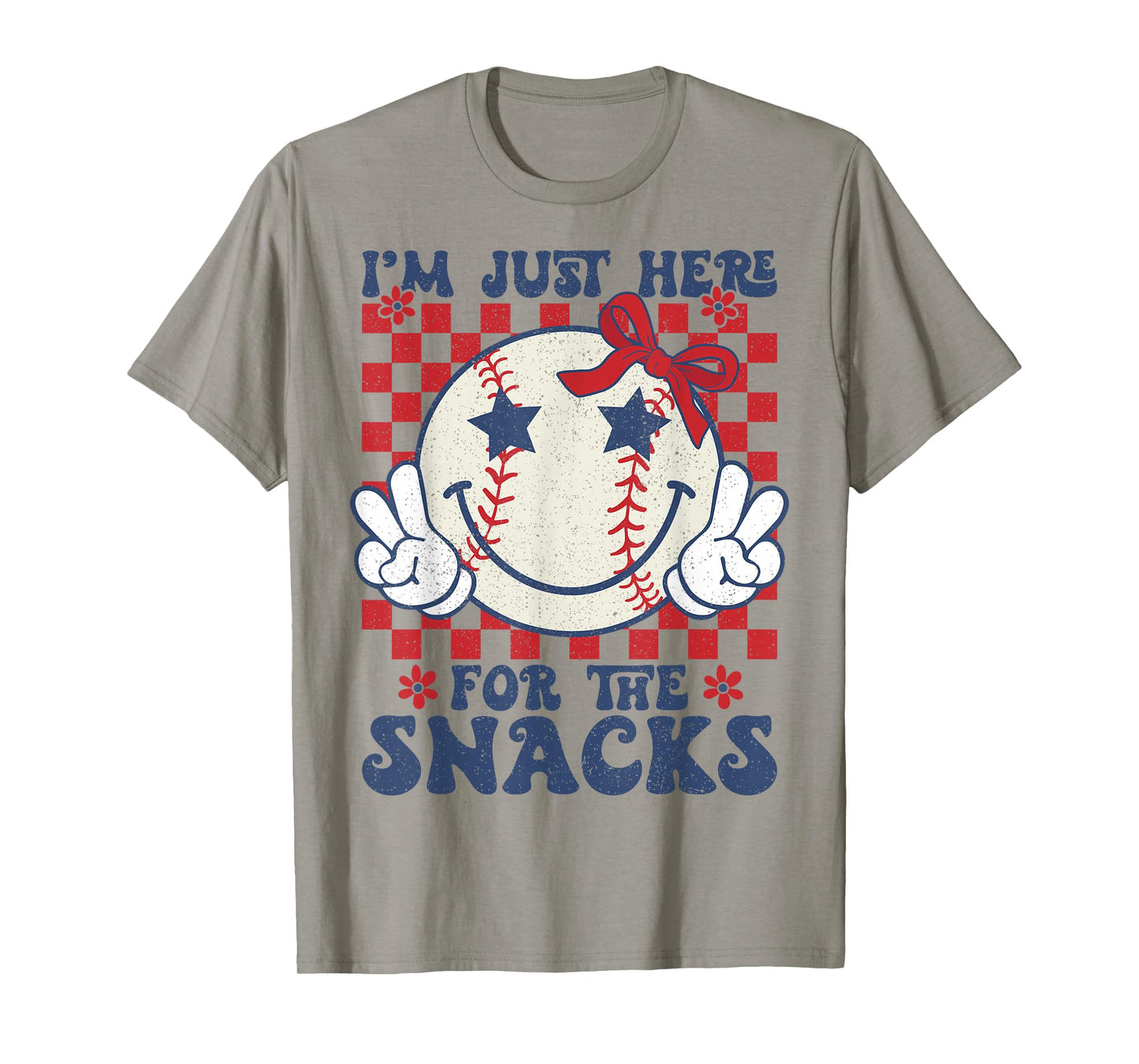 Retro Baseball Sister I'm Just Here for the Snacks Girls Mom T-Shirt