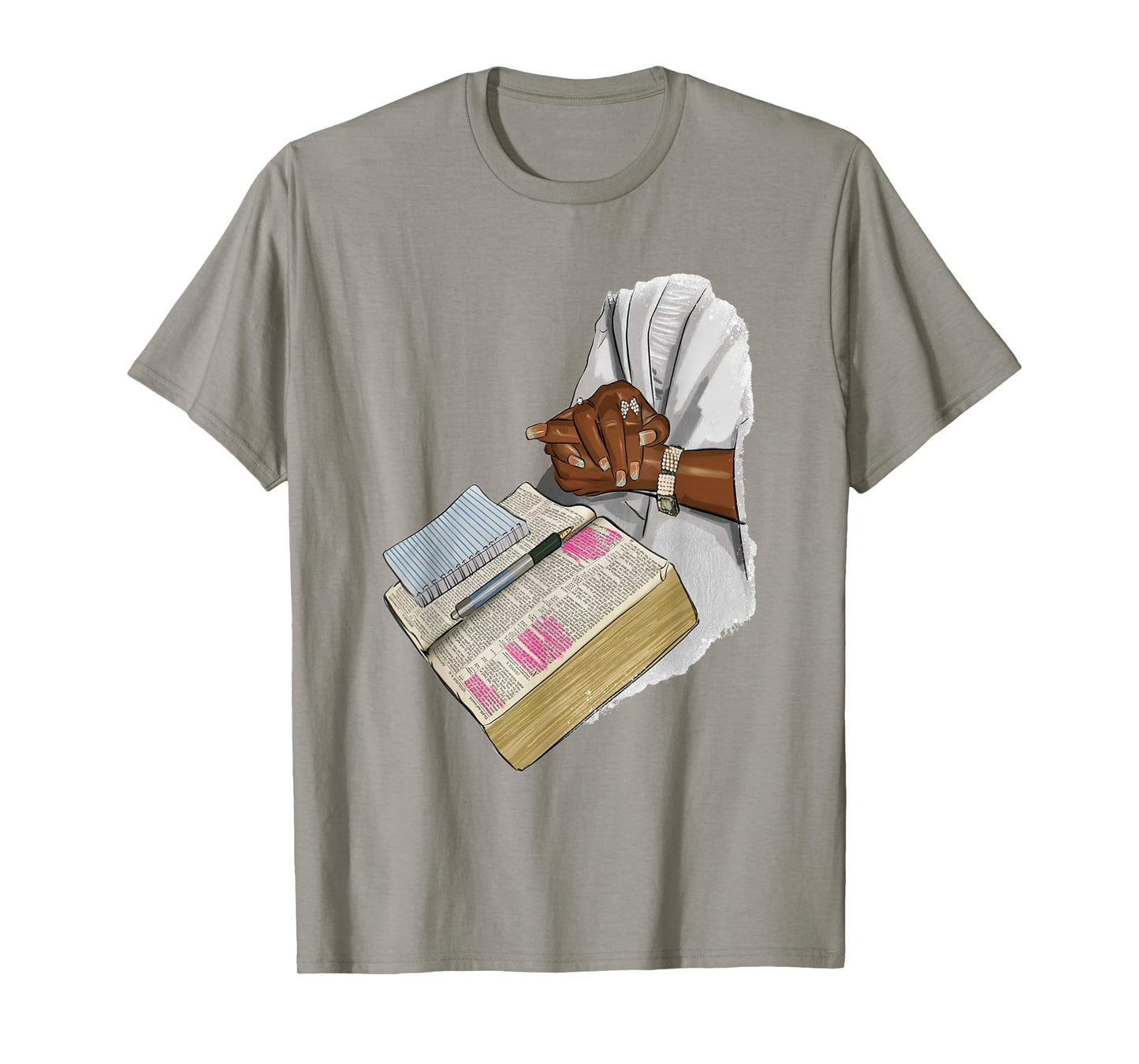 Hands Black Woman Praying Design Book Bible Religious Art T-Shirt