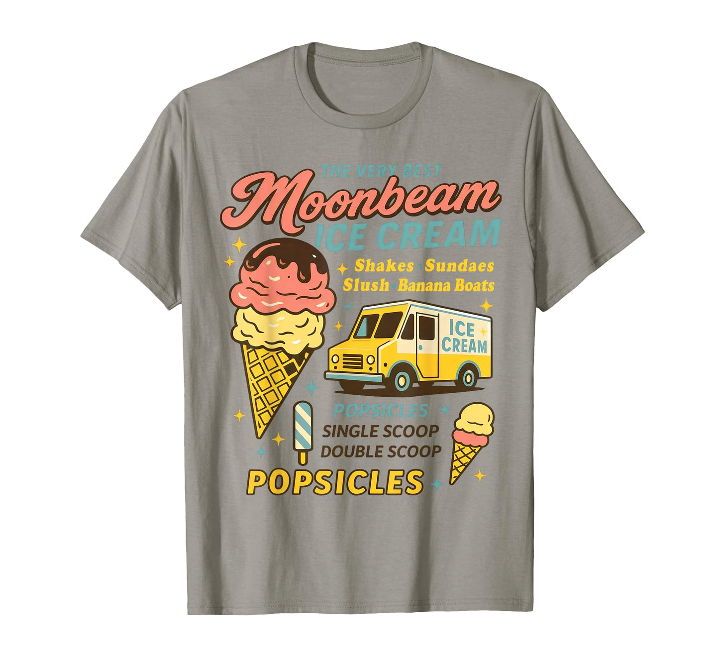 Vintage Moonbeam Ice Cream Truck Retro Double Scoop Popsicle T-Shirt