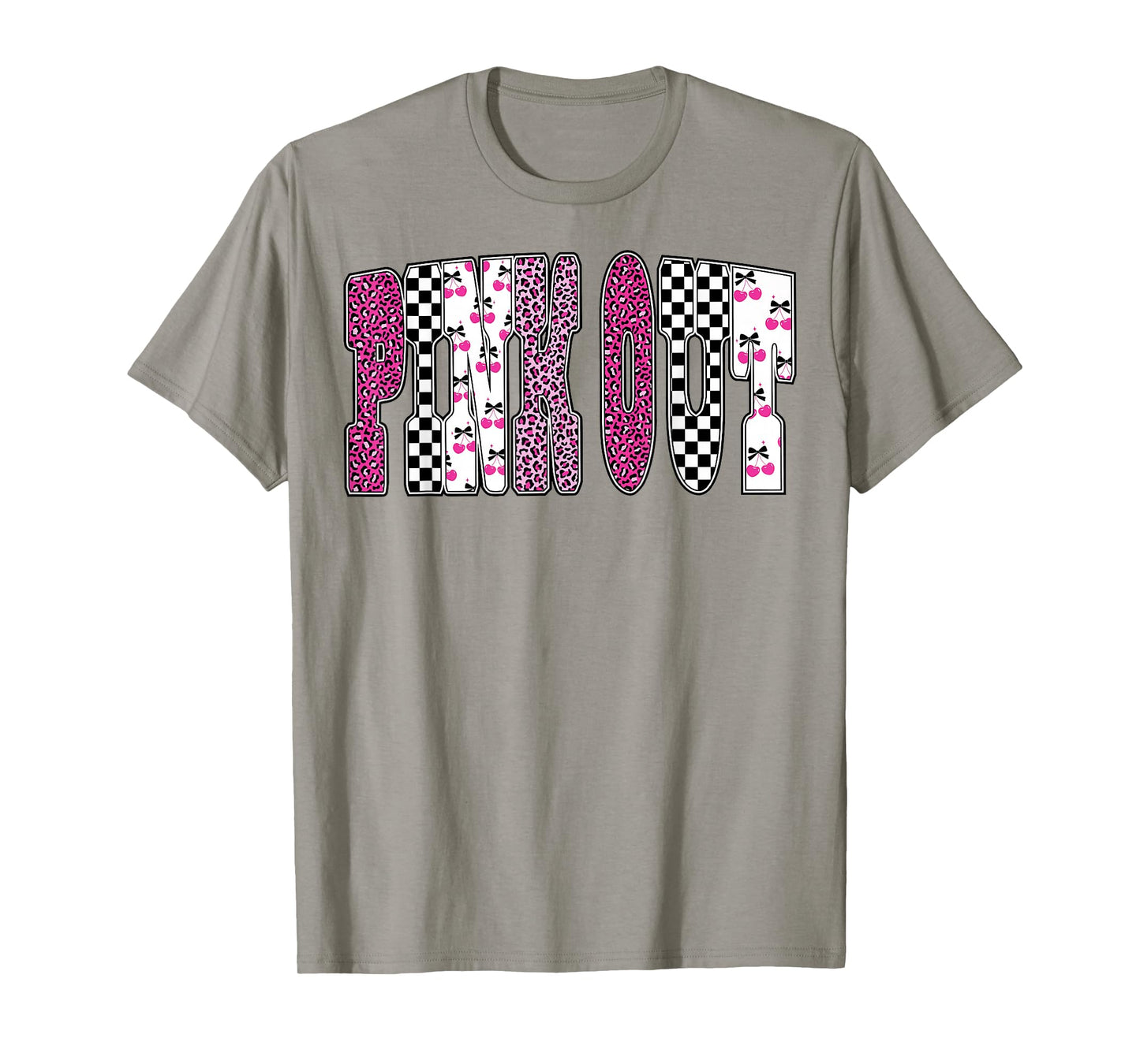 Pink Out Leopard Checkered Breast Cancer Football Game Day T-Shirt