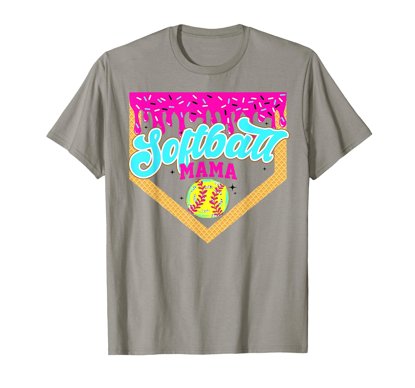 Softball Mama Drip Ice Cream Dripping Game Day Softball Mom T-Shirt