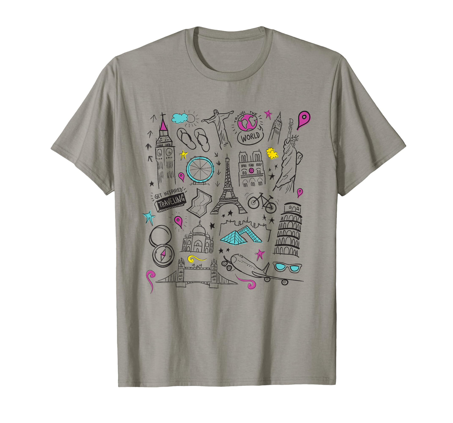 World Travel shirt Eiffel tower, Statue of Liberty, Big Ben T-Shirt