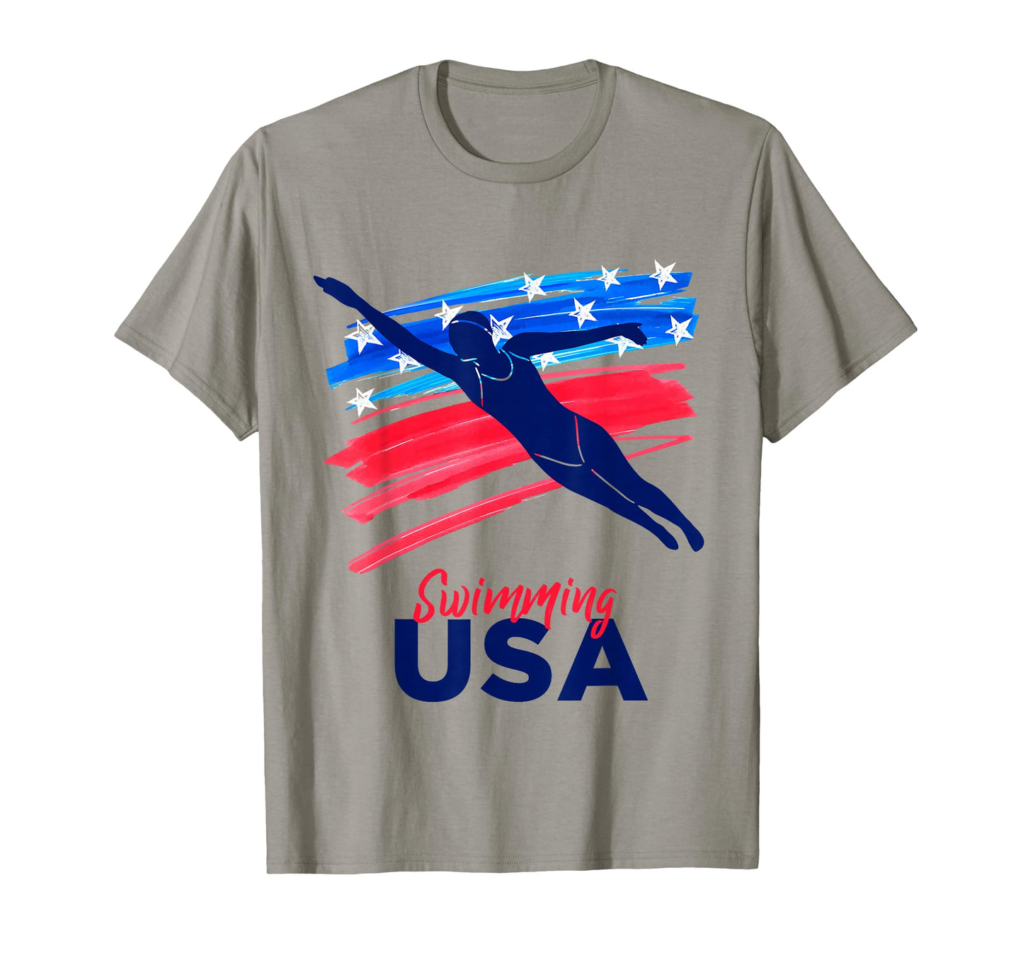 Womens Swimming Support Team Flag USA Pool Swimmer American T-Shirt
