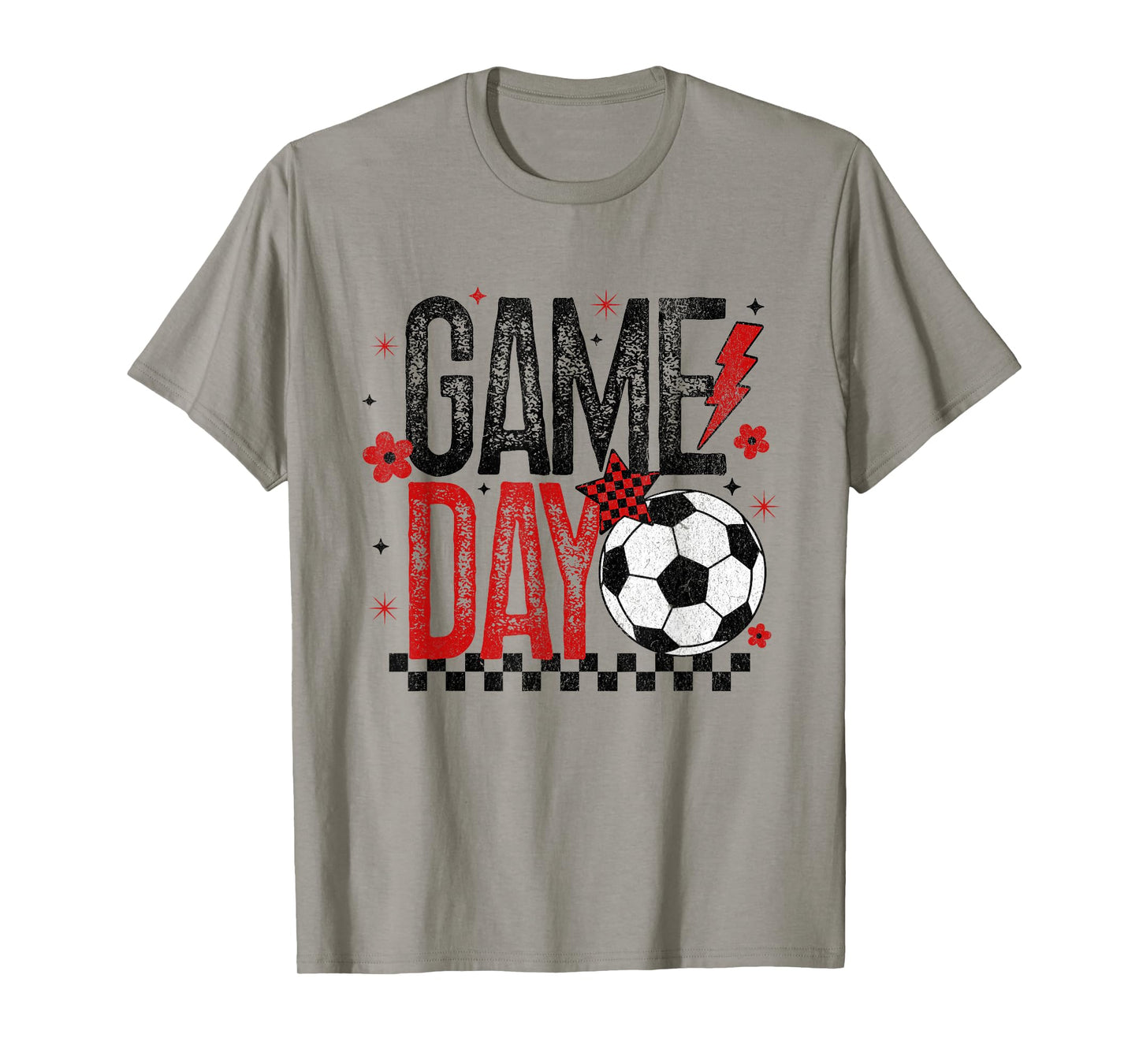 Game Day Retro Soccer Season Checkered Black & Red T-Shirt