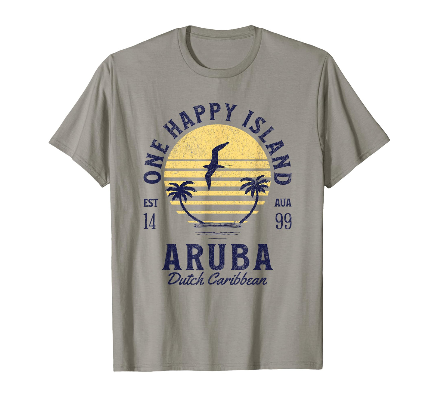 One Happy Island Aruba Shirt Retro Sunset Palm Ocean Vintage T-Shirt