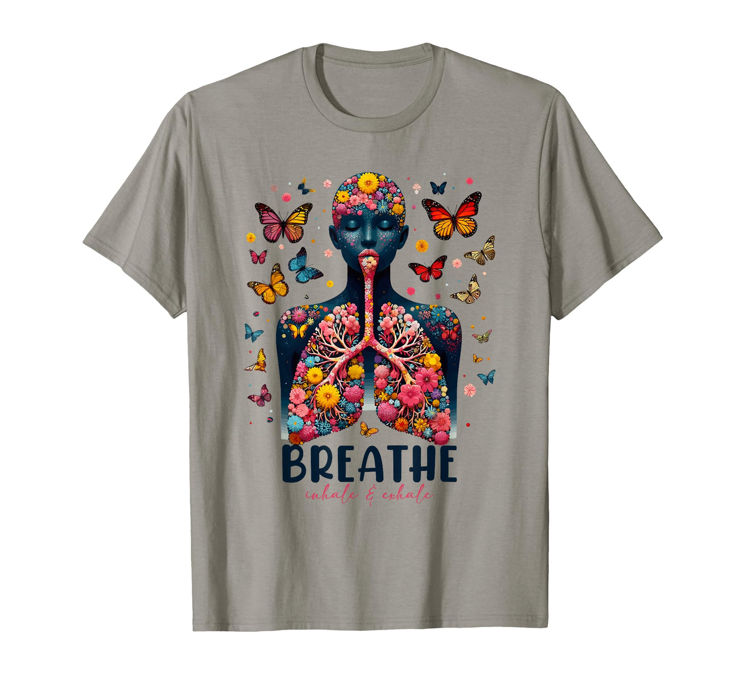 Breathe Inhale Exhale Floral Lung respiratory therapist T-Shirt