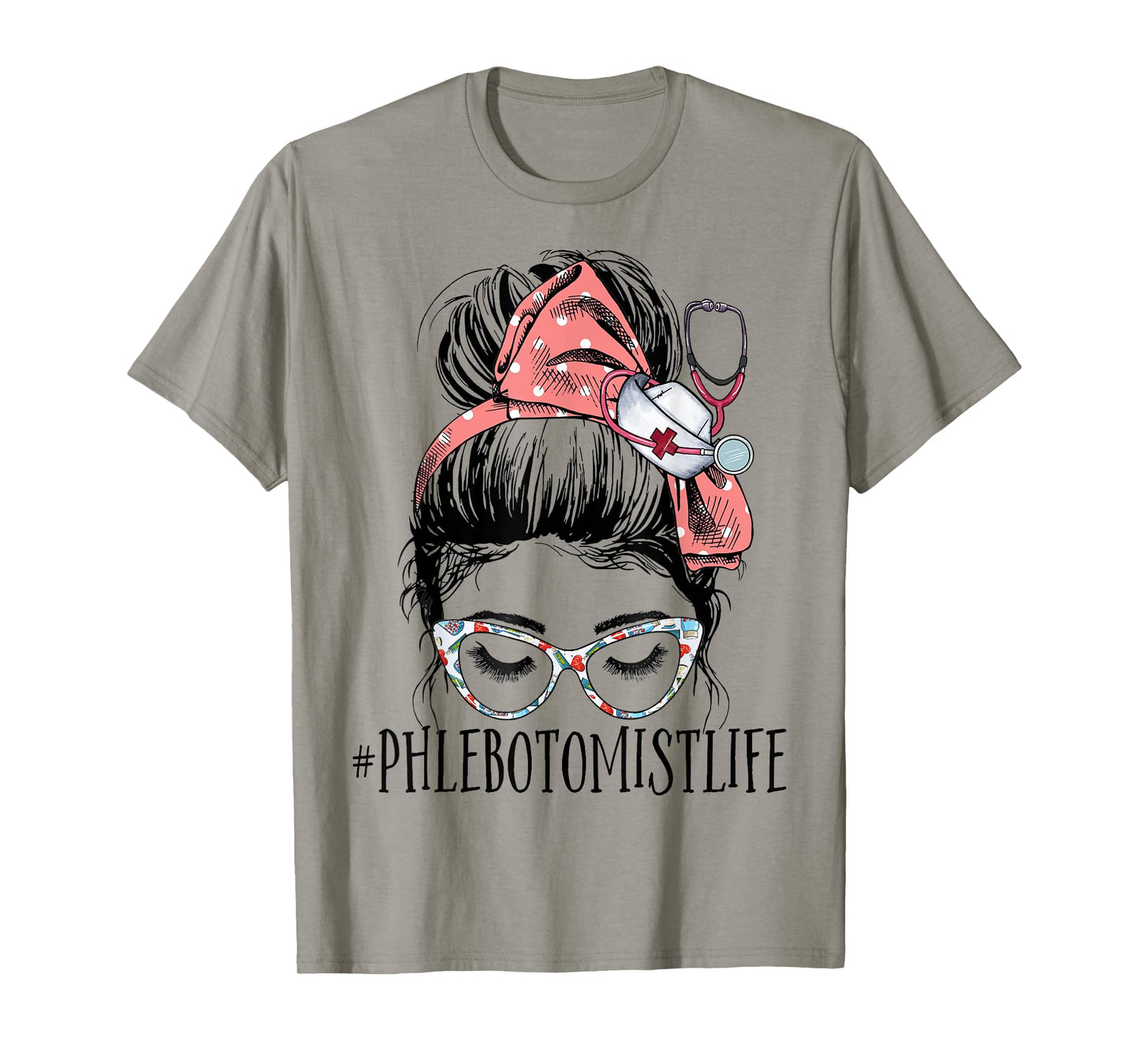 Messy Bun Phlebotomist Life Women Funny RN Phlebotomy Nurse T-Shirt
