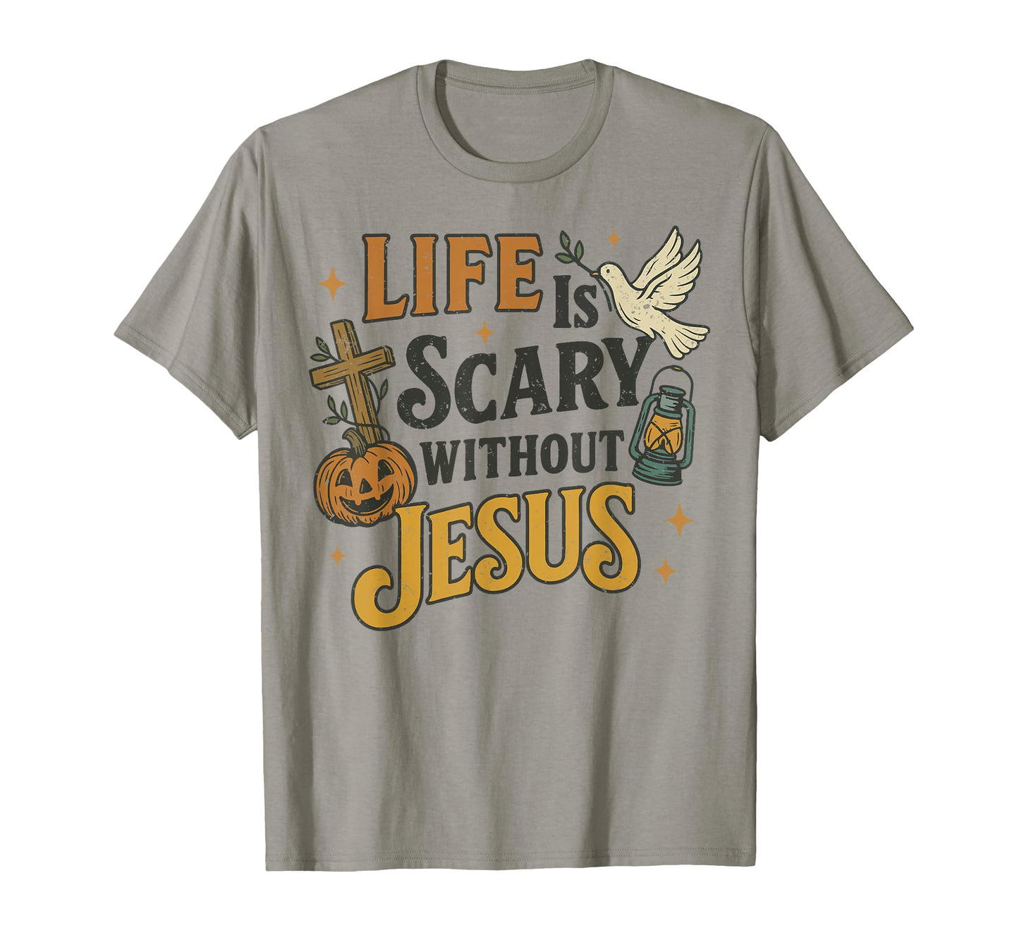 Life is Scary Without Jesus Christian Halloween Design Retro T-Shirt