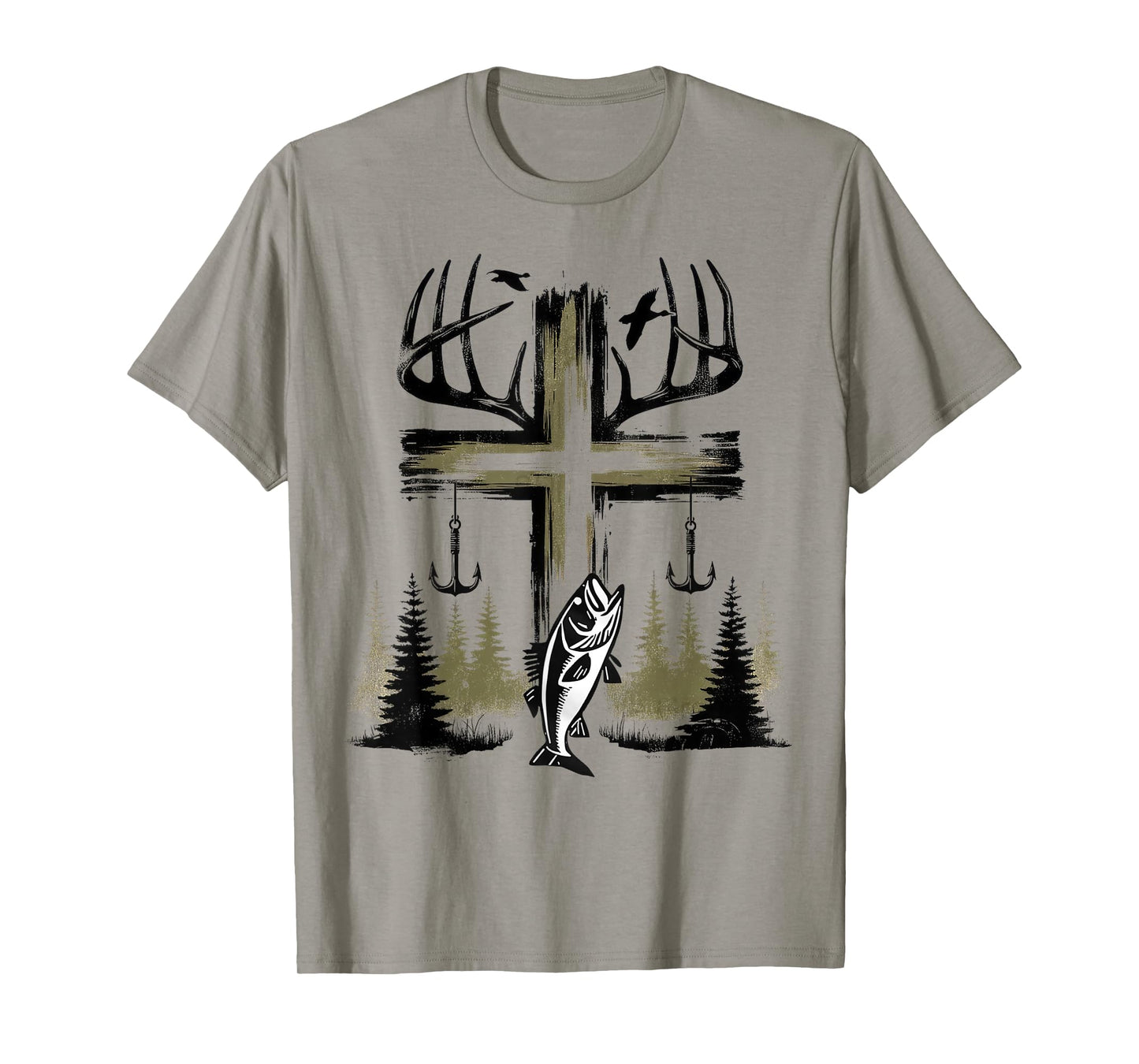 Faith Fishing Deer Hunting Camo Cross Hook Bass Christian T-Shirt