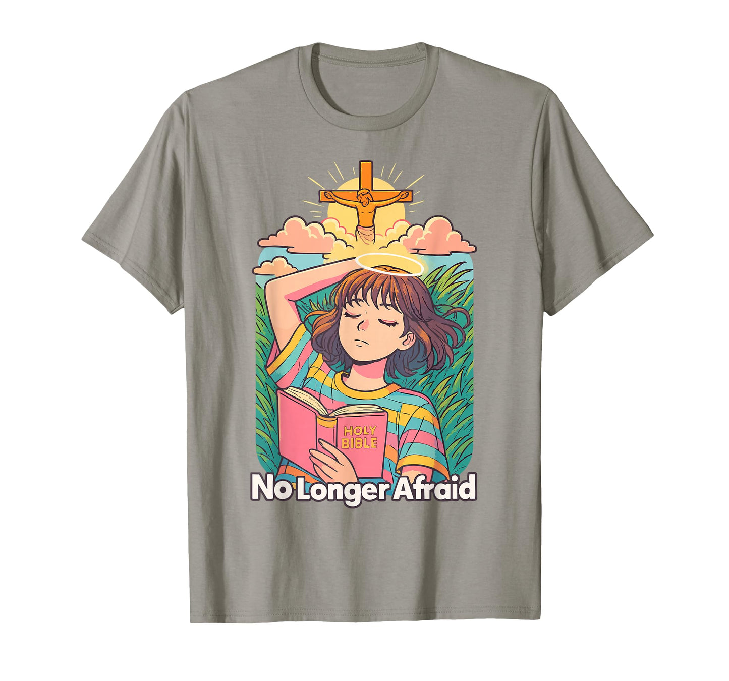 Christian Anime - No Longer Afraid Kawaii Bible Jesus Cross T-Shirt